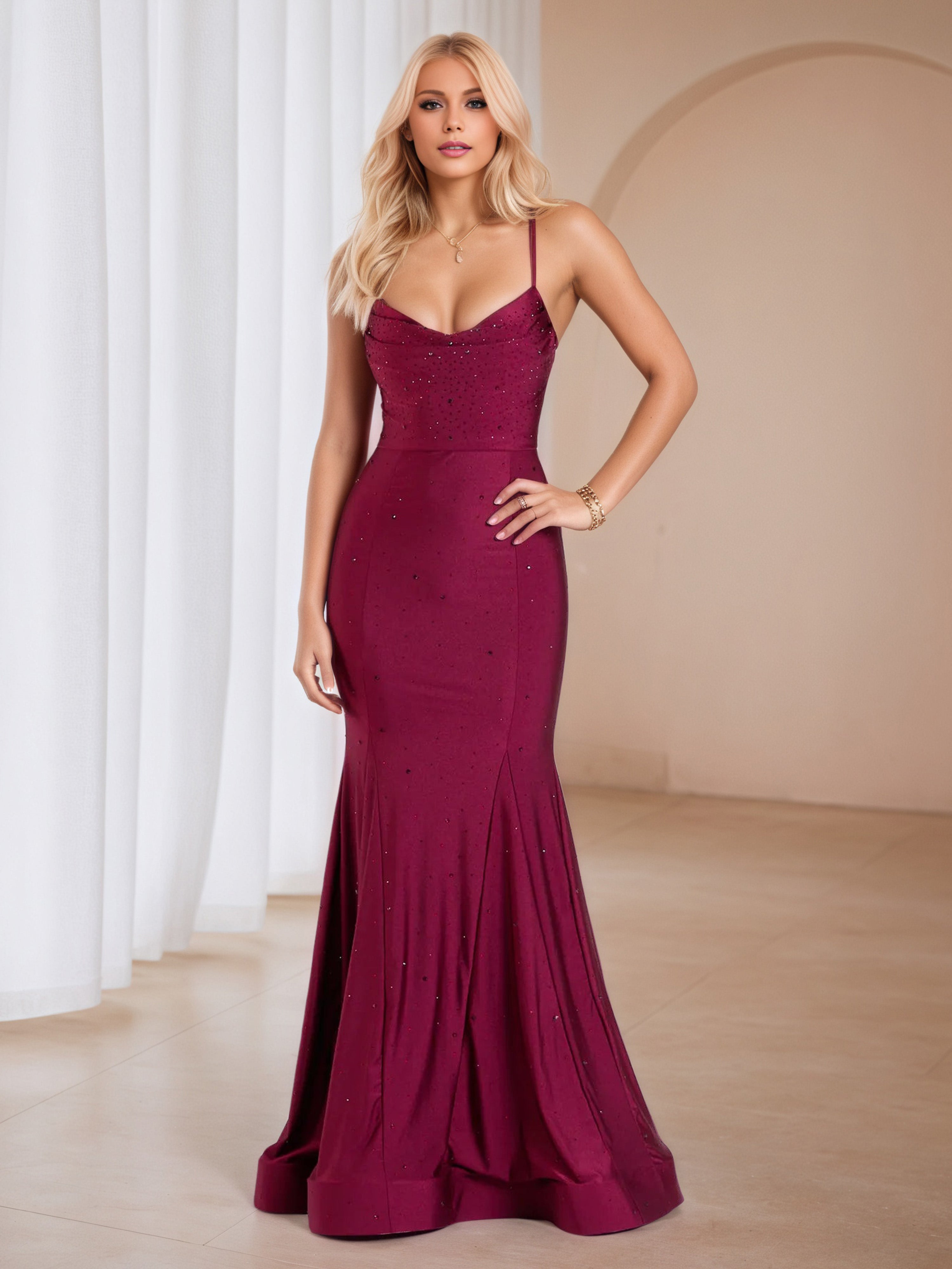 Spaghetti Straps Cinnamon Rose Long Formal Dresses