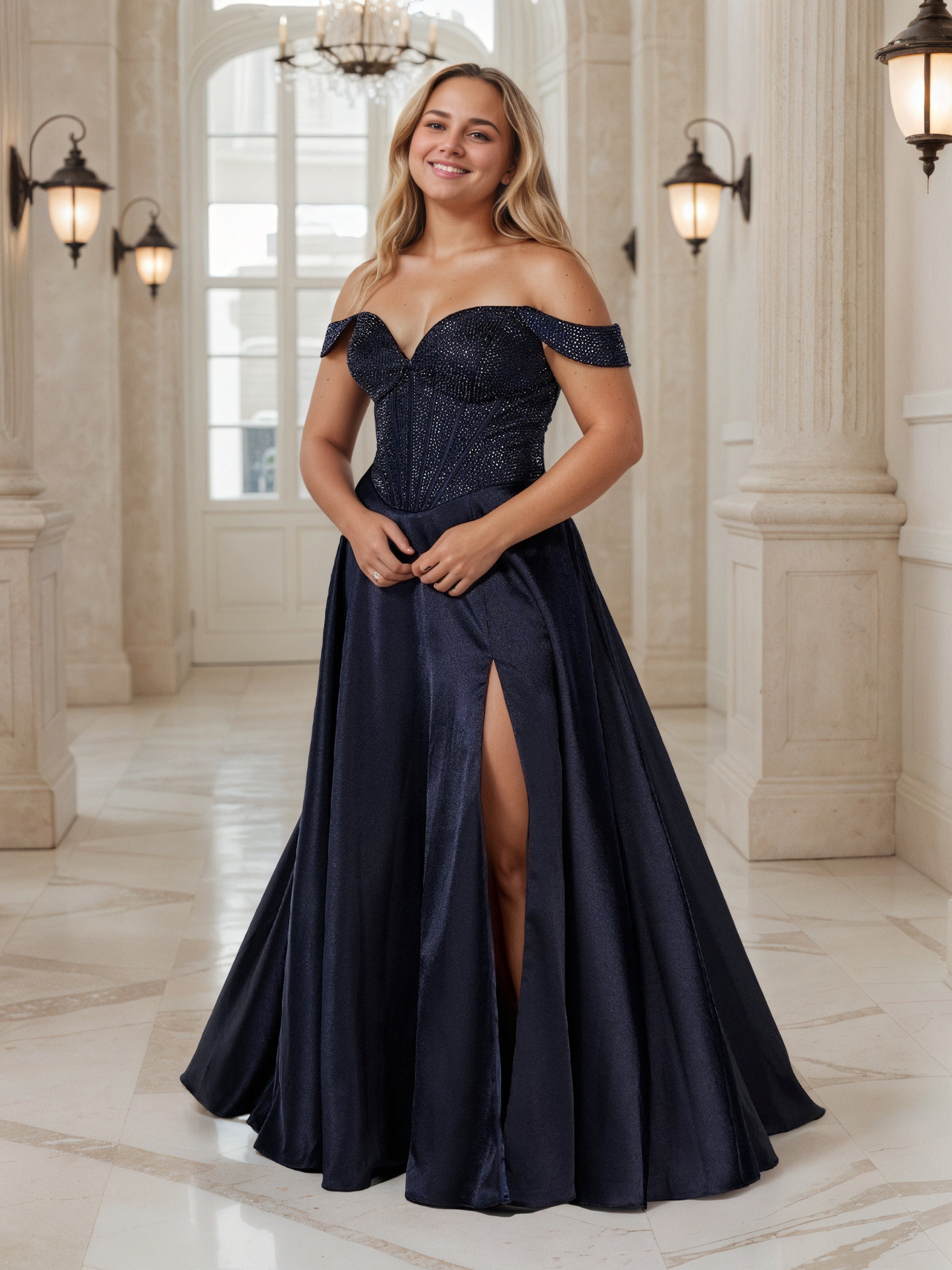 Formal Off The Shoulder A-line Dark Navy Long Prom Dress Formal Off The Shoulder A-line Dark Navy Long Prom Dress