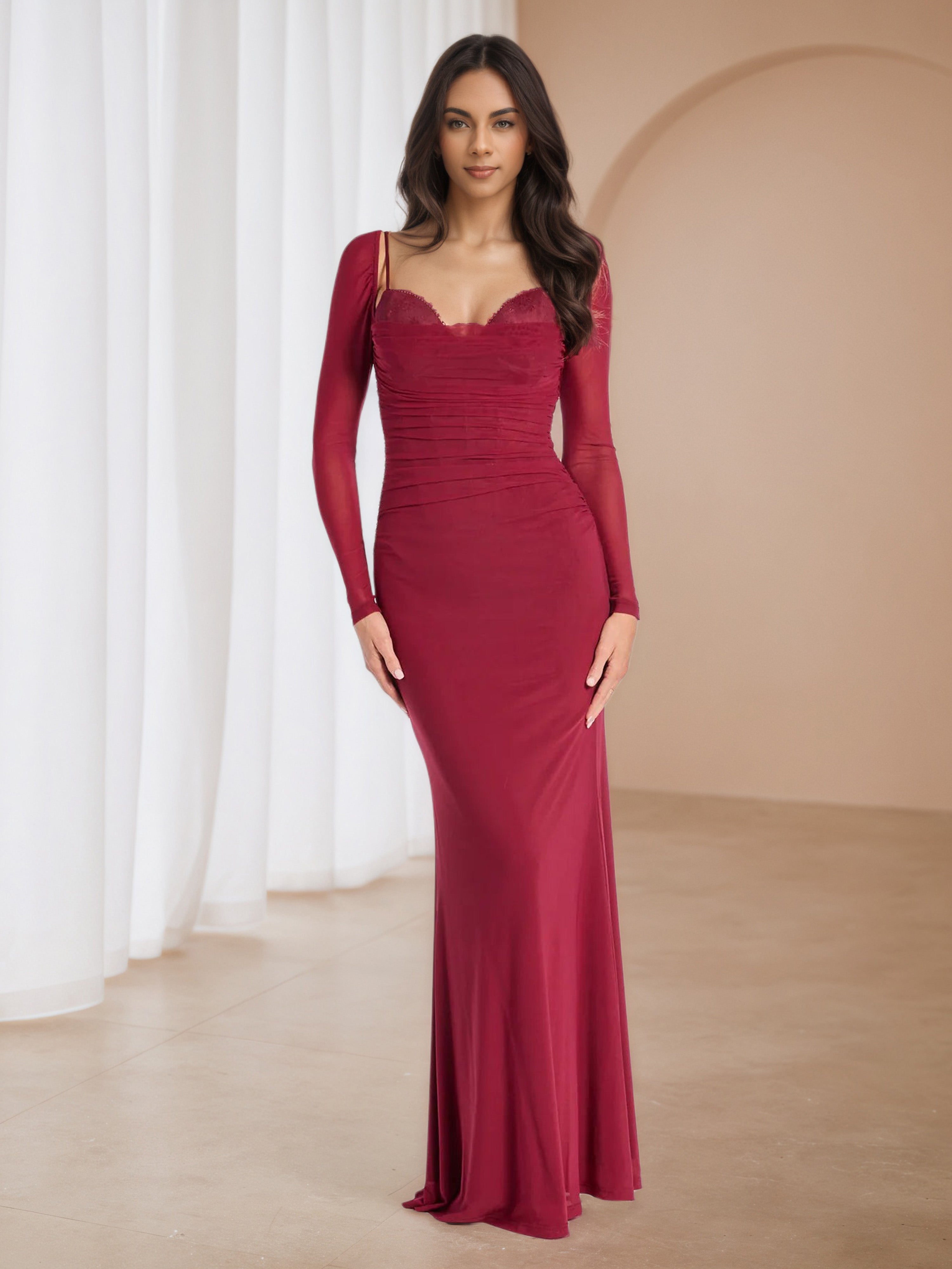 Cinnamon Rose Long Sleeves Sheath Prom Dresses Cinnamon Rose Long Sleeves Sheath Prom Dresses