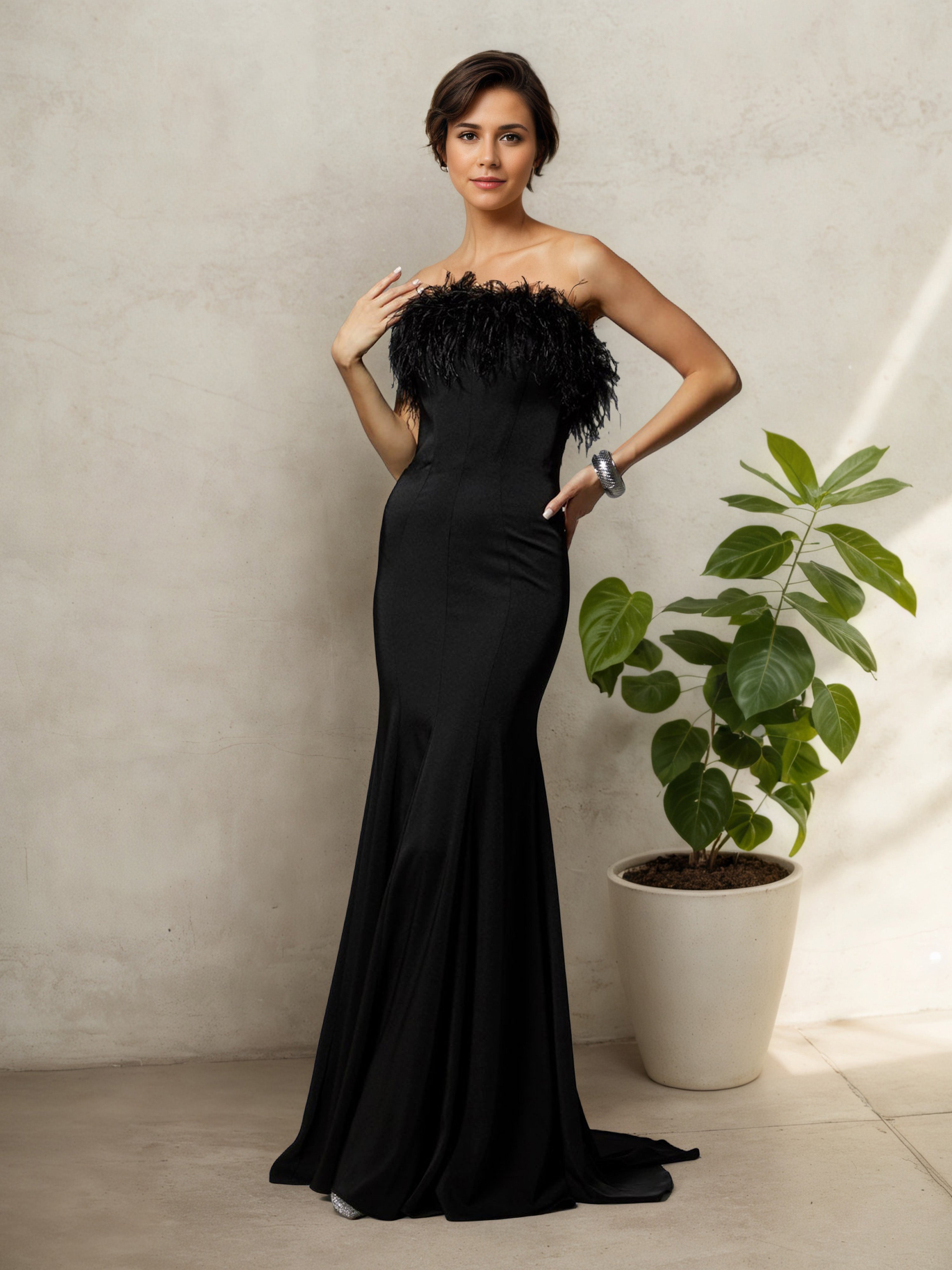Illusion Strapless Black Sweep/Brush Train Mother Of The Bride Dress Illusion Strapless Black Sweep/Brush Train Mother Of The Bride Dress