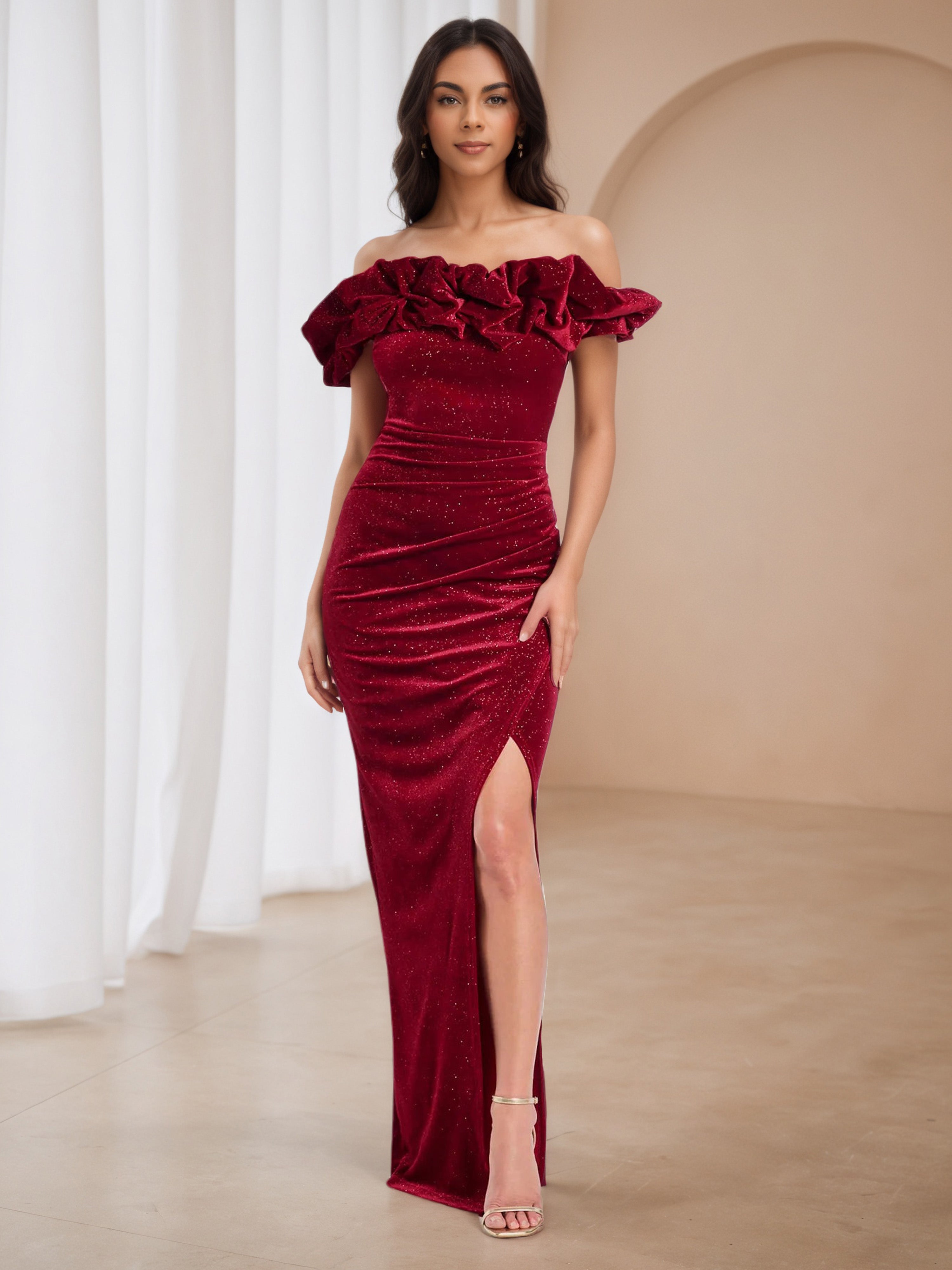 illusion evening dresses Velvet Orchid: Mikado Dropped-Waist Wedding Dress main image 1