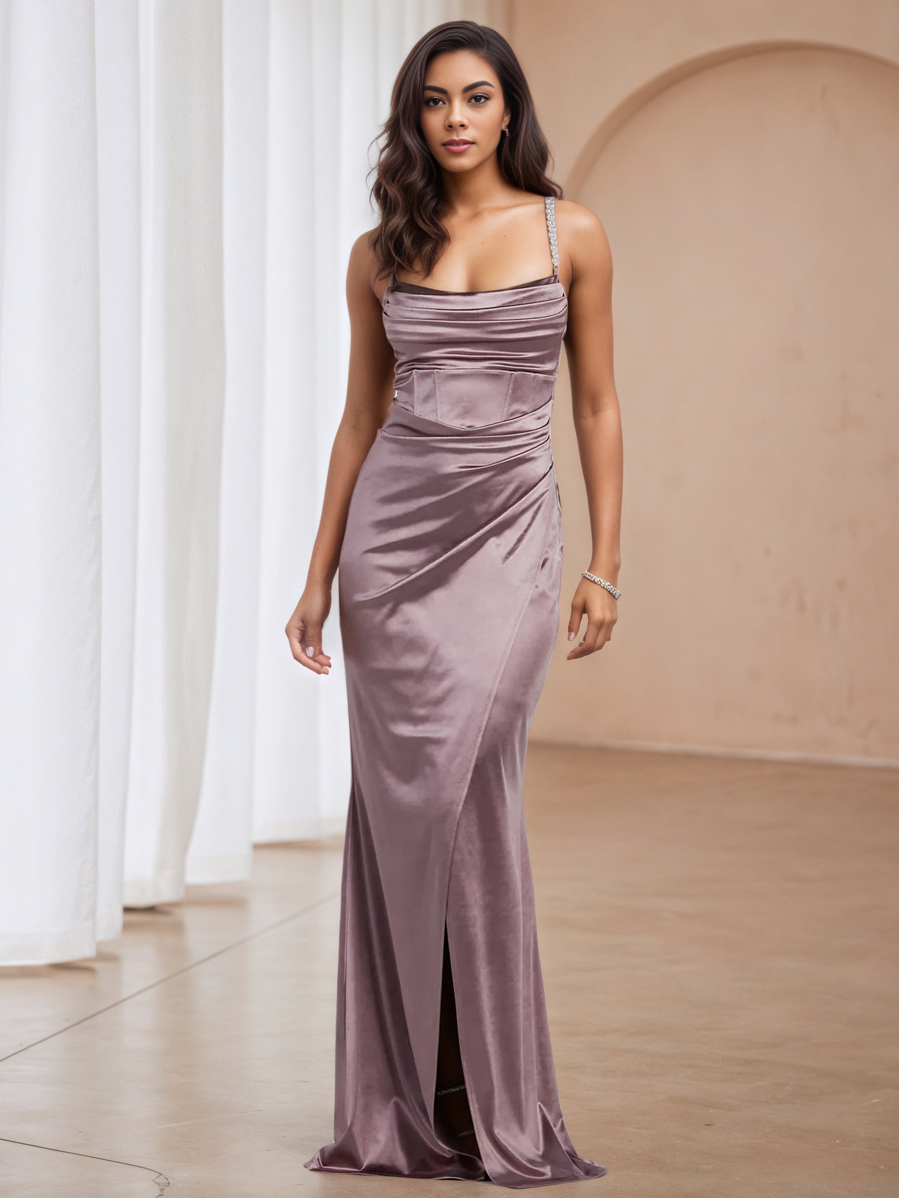 Sheath Sweep/Brush Train Vintage Mauve Wedding Guest Dress Sheath Sweep/Brush Train Vintage Mauve Wedding Guest Dress