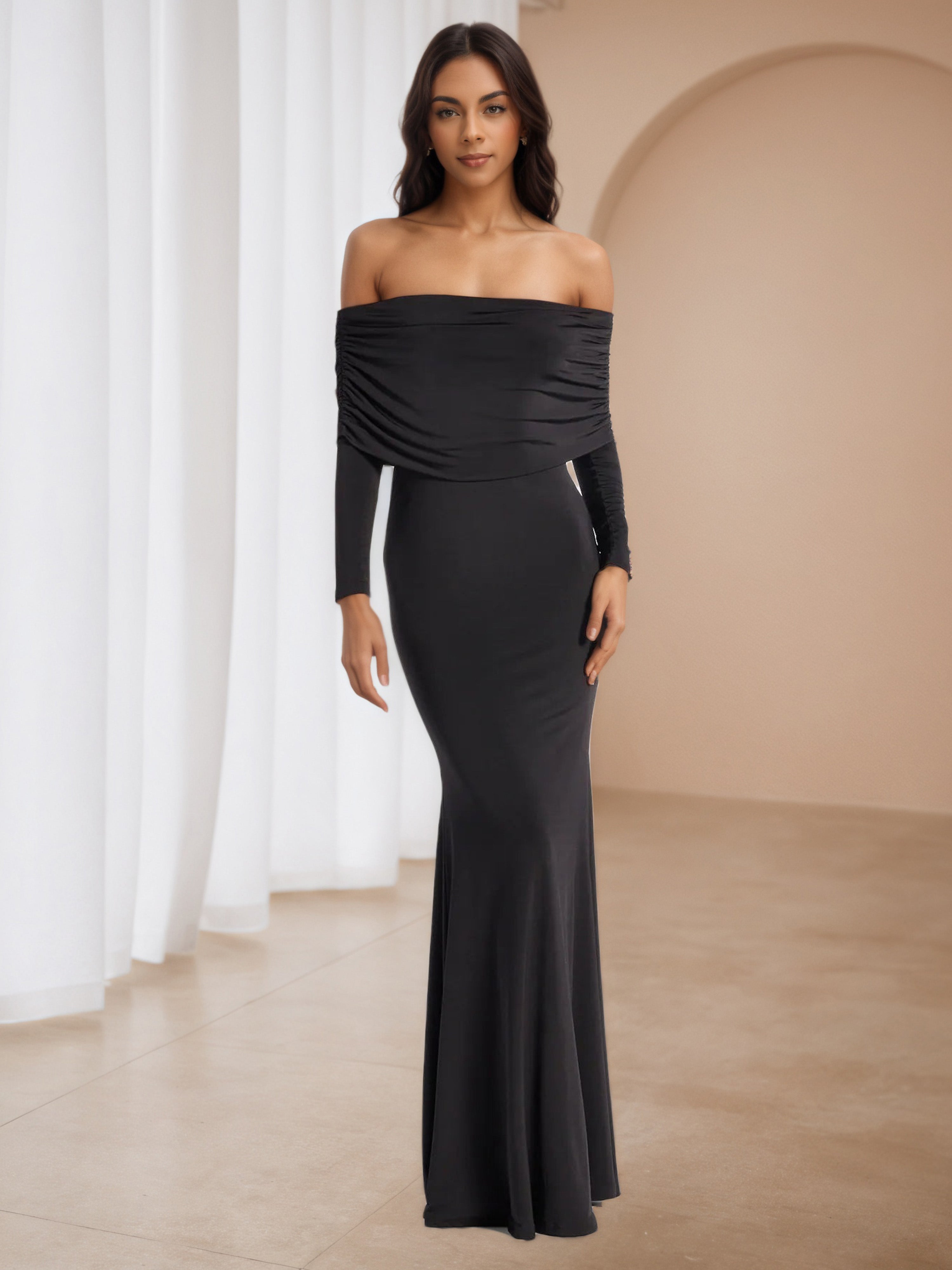 Black Long Sleeves Off The Shoulder Sheath Prom Dresses Black Long Sleeves Off The Shoulder Sheath Prom Dresses