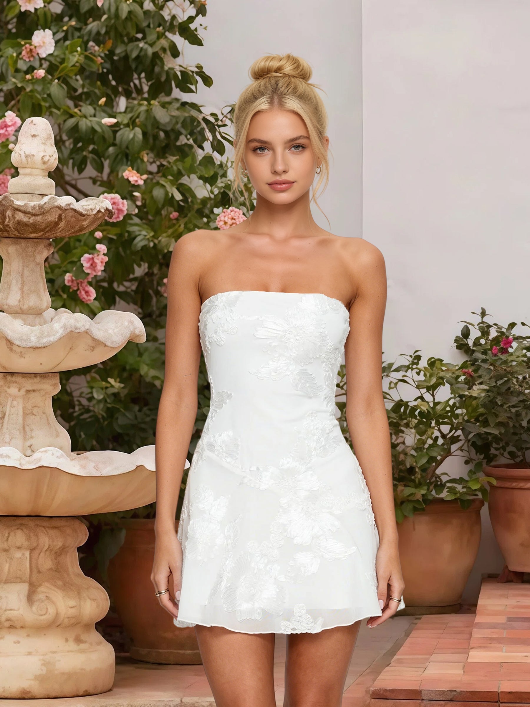 Cicinia Strapless White Graduation Dresses Short A-line Lace Mini Dres Cicinia Strapless White Graduation Dresses Short A-line Lace Mini Dres