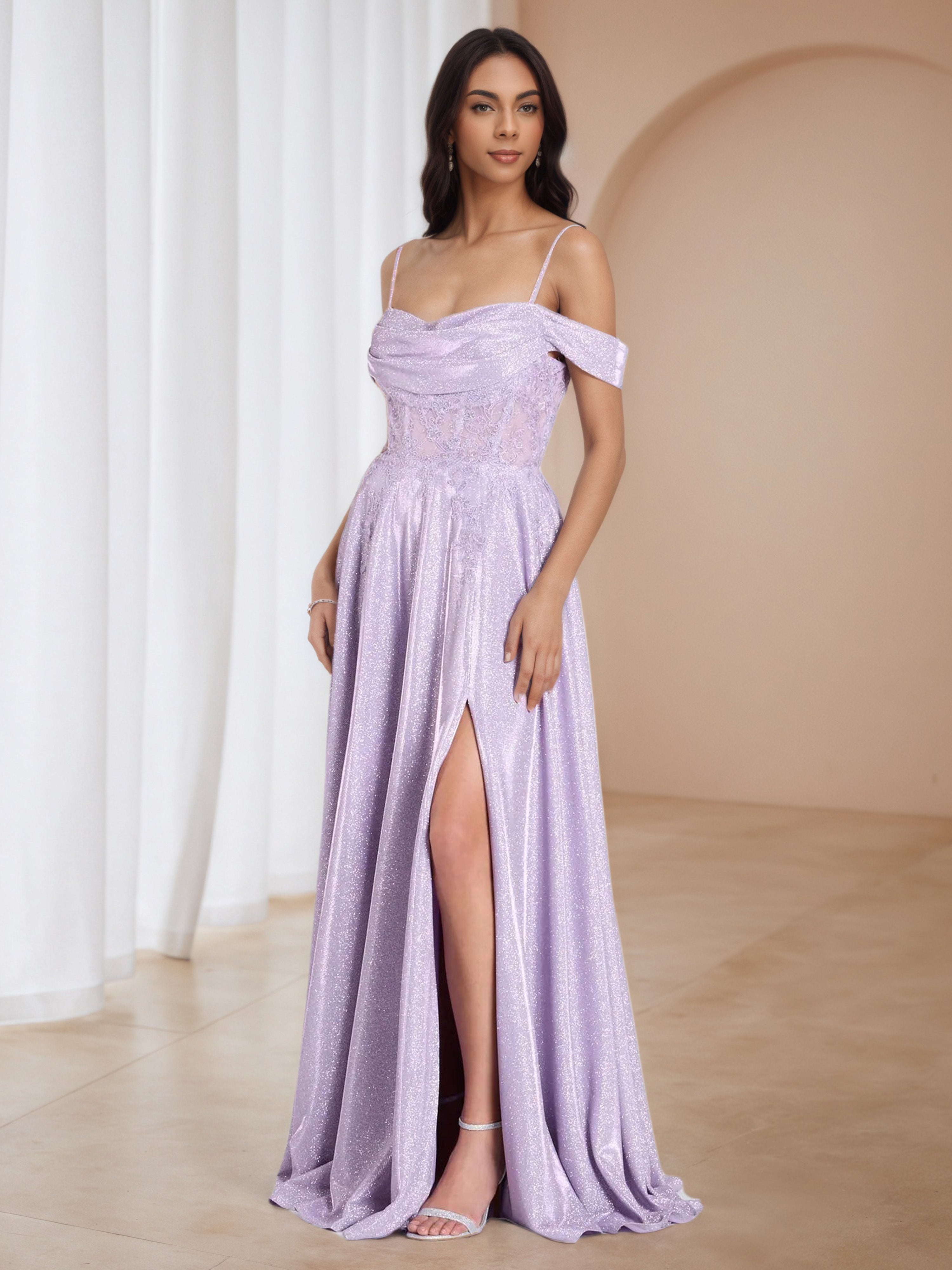 Lilac Off The Shoulder A-Line Long Prom Dresses Lilac Off The Shoulder A-Line Long Prom Dresses