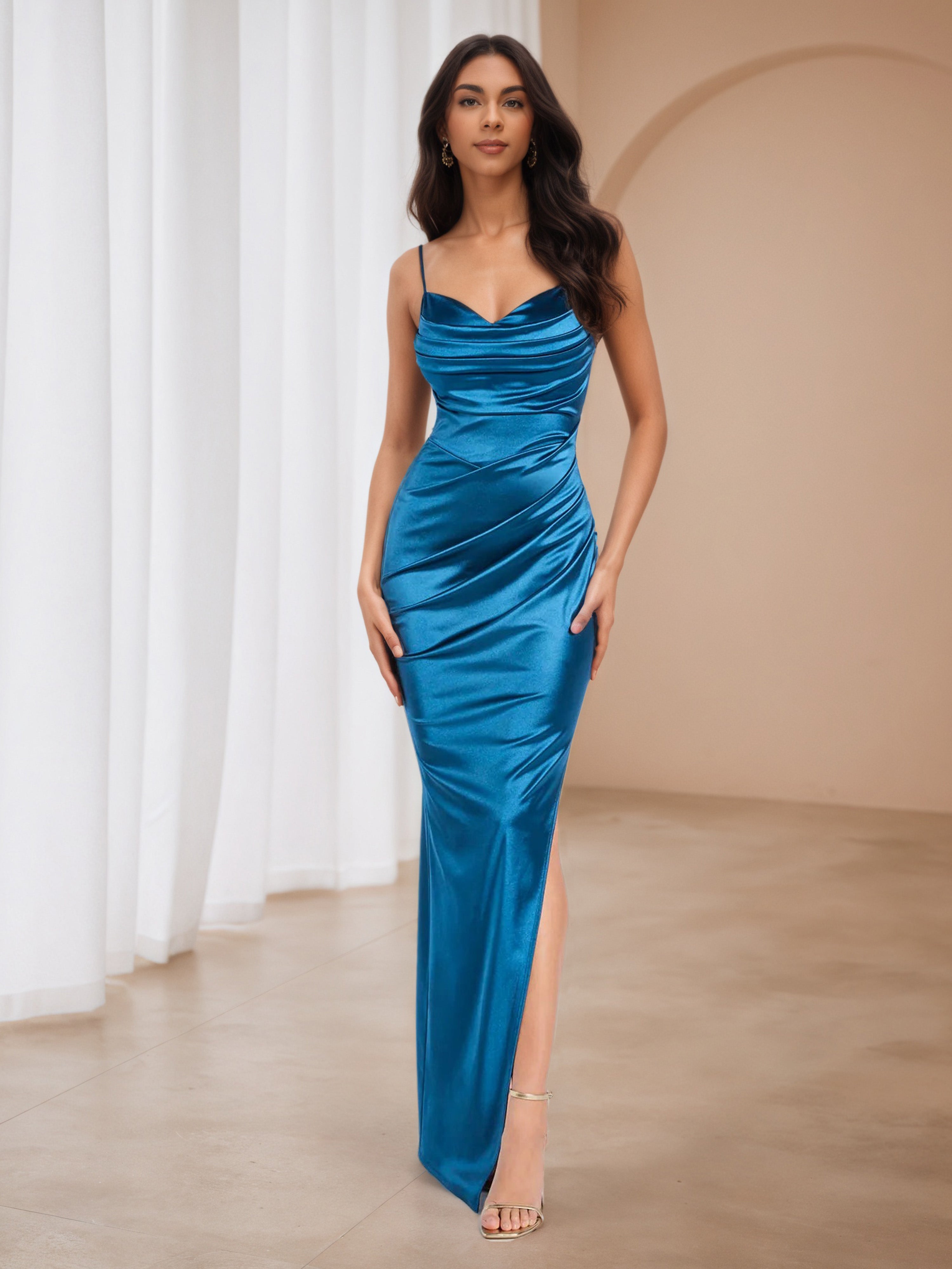 Trumpet/Mermaid Spaghetti Straps Dark Blue Prom Dresses Trumpet/Mermaid Spaghetti Straps Dark Blue Prom Dresses