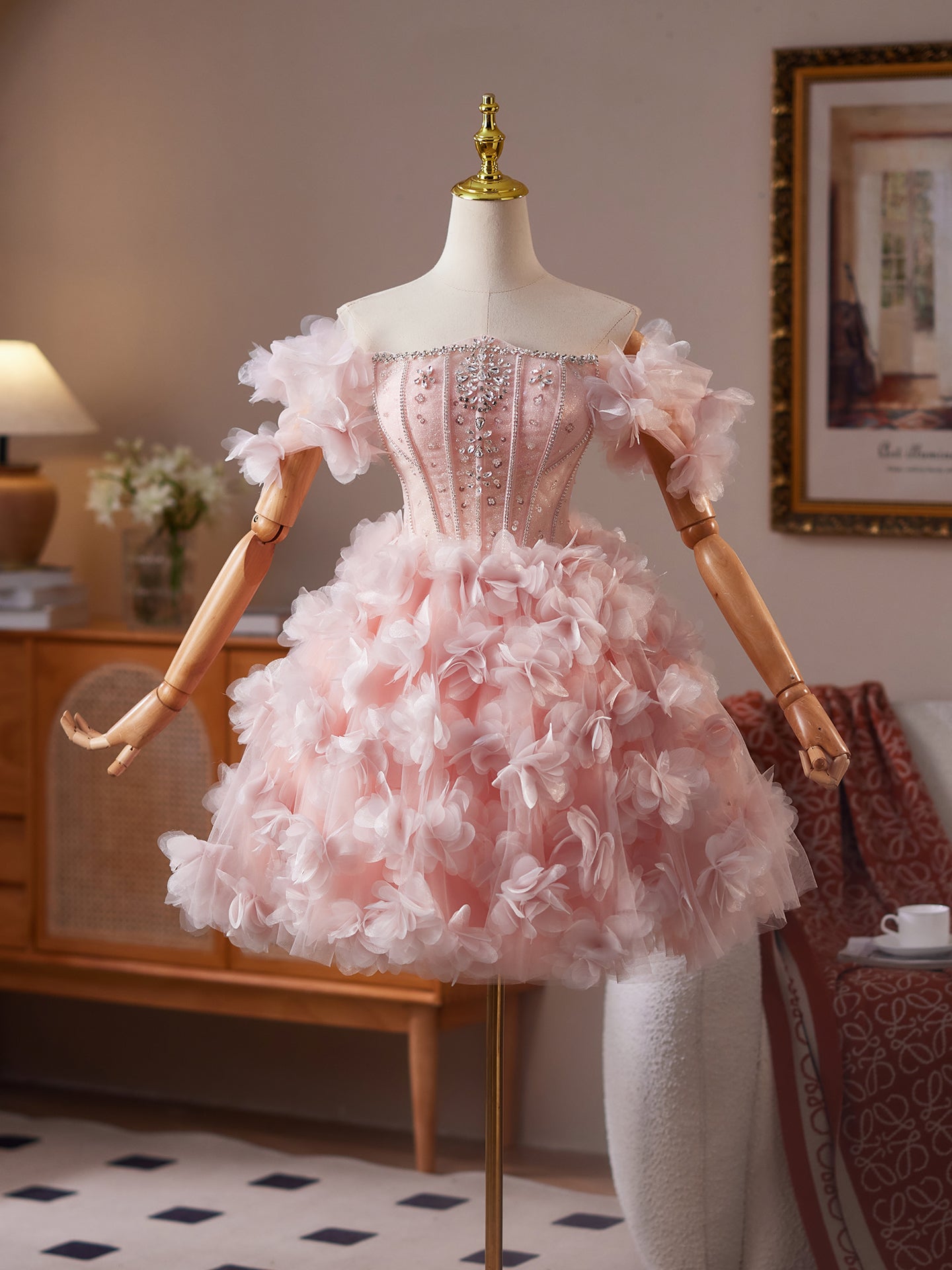 Princess Pink Off The Shoulder Ball Gown Homecoming Dress with Crystals Princess Pink Off The Shoulder Ball Gown Homecoming Dress with Crystals