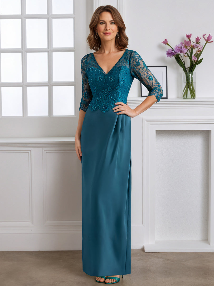 Cicinia Teal Mother Of The Bride Dress With Sleeves Back Slit Long She