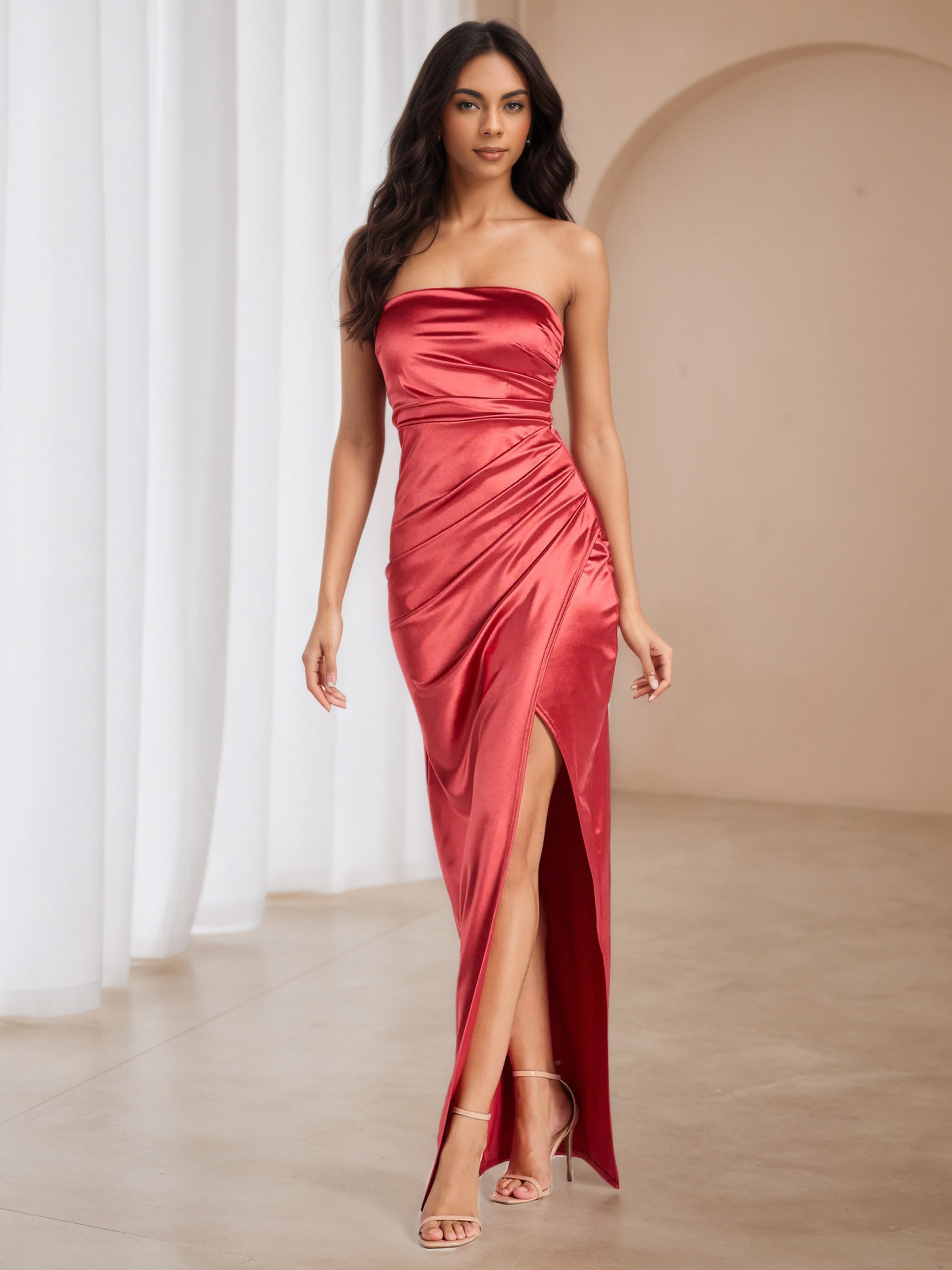 slim fit dress slacks Ashley Lauren 11144 Size 6 Electric Watermelon Prom Dress Sequin One Shoulder with Lace Up Back main image 1