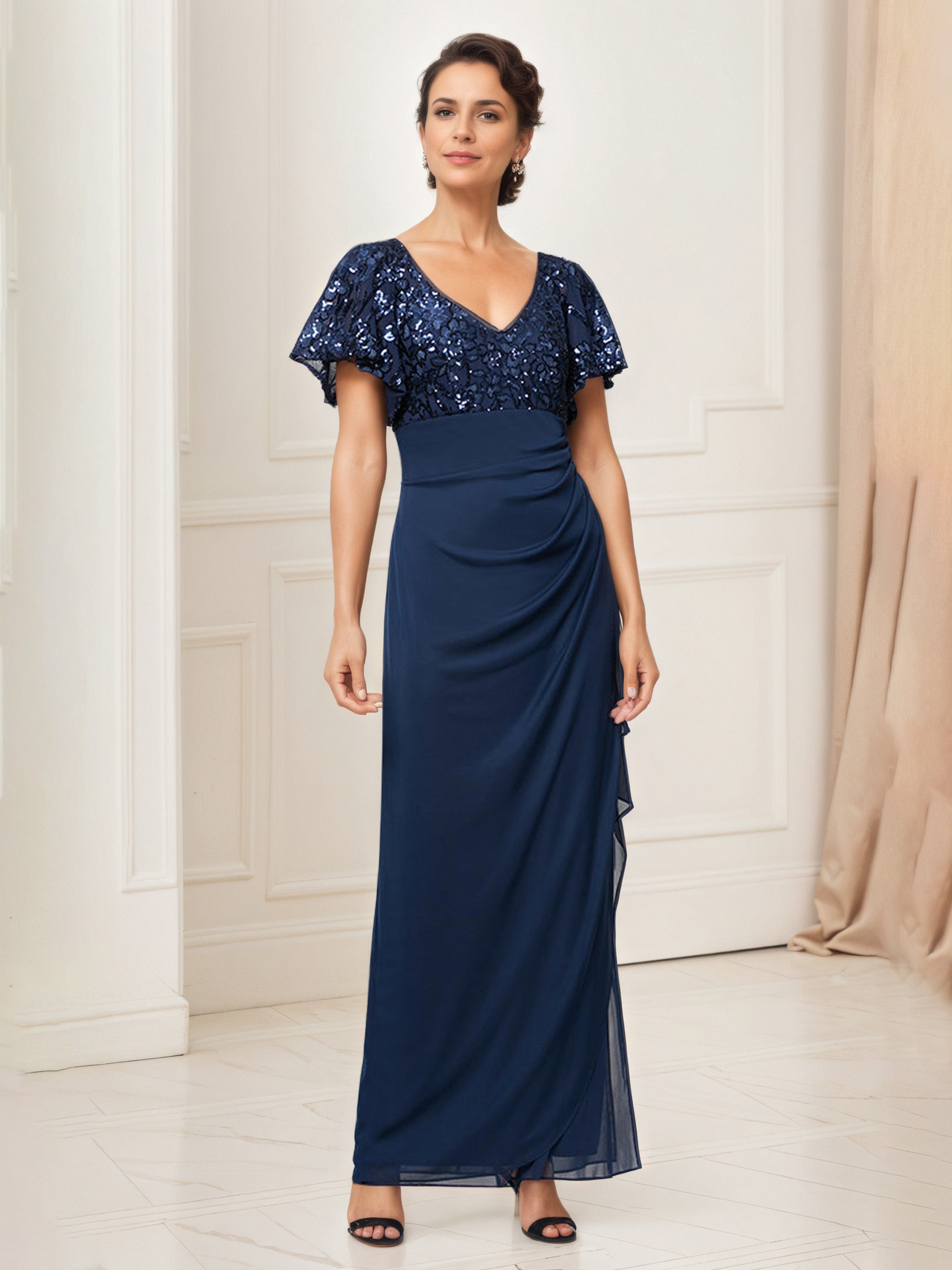 Mother Of The Bride Dress Dark Navy Embroidered Sequin Bodice Empire Waist Chiffon Mother Of The Bride Dress Mother Of The Bride Dress Dark Navy Embroidered Sequin Bodice Empire Waist Chiffon Mother Of The Bride Dress
