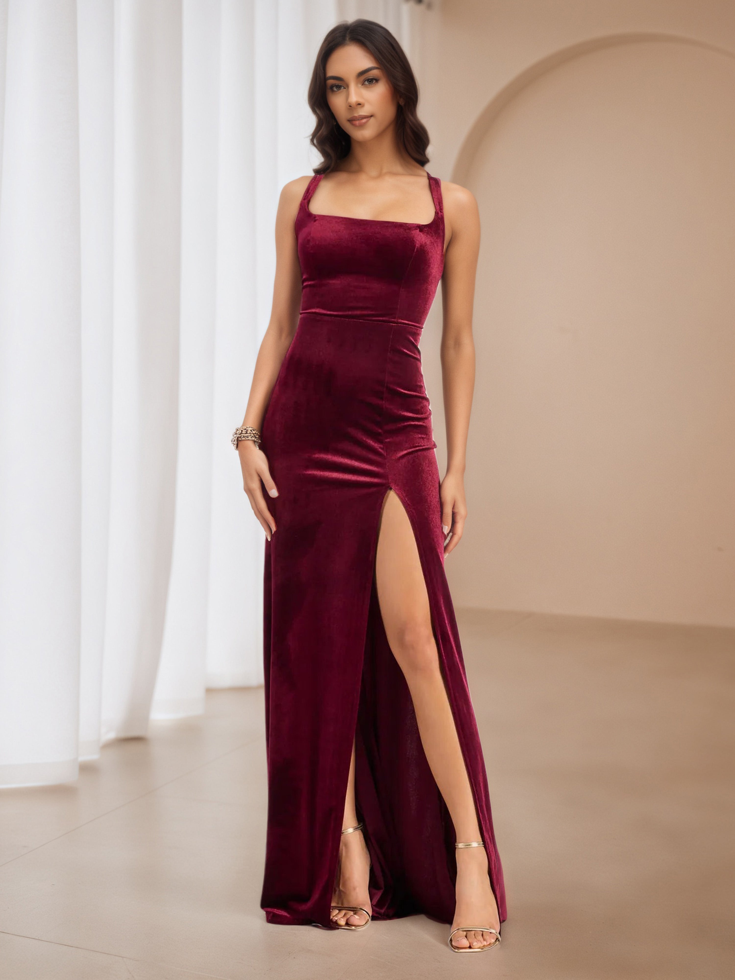 Velvet Burgundy Square Neck Prom Dresses Velvet Burgundy Square Neck Prom Dresses