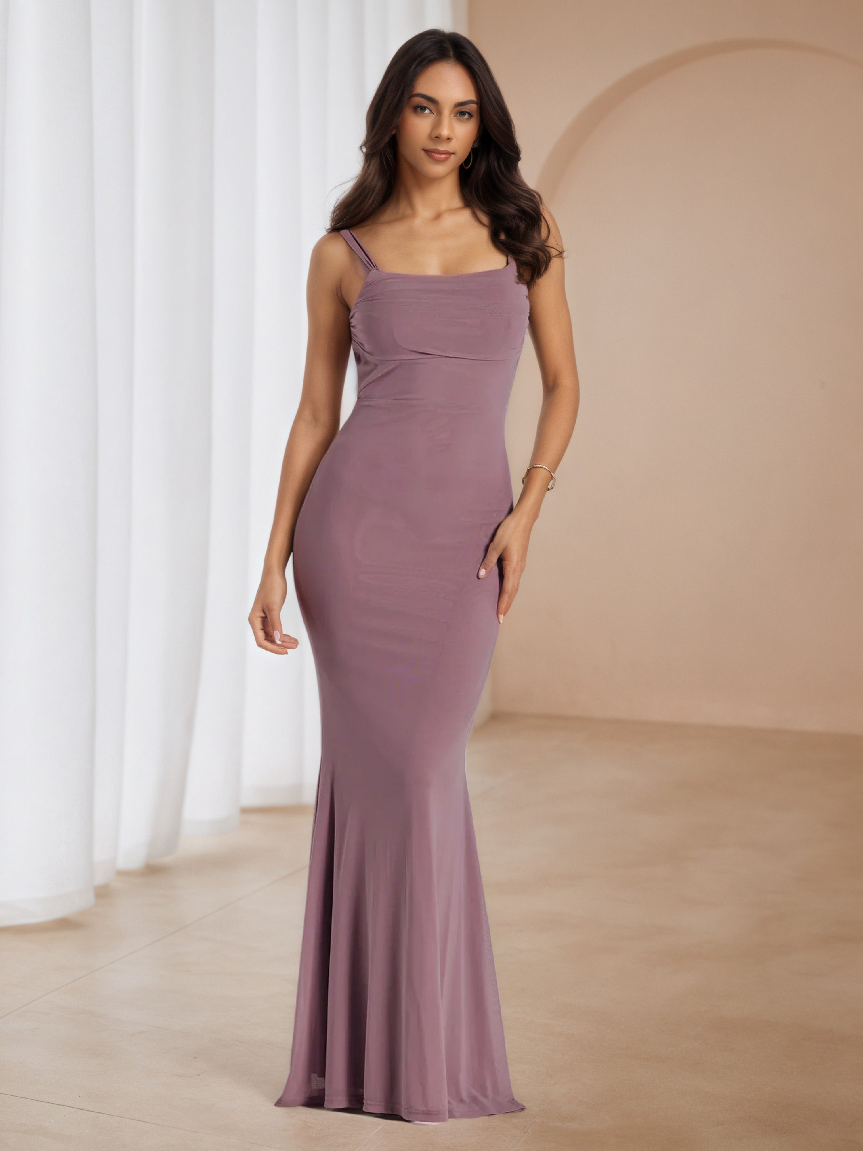 Spaghetti Straps Vintage Mauve Sleeveless Formal Dresses