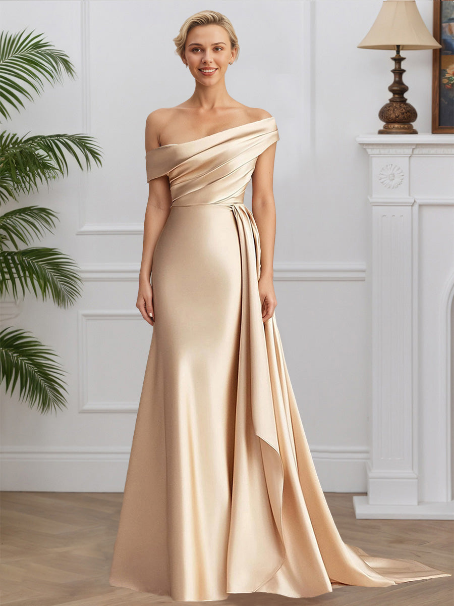 Cicinia Champagne Mother Of The Bride Dress Long Stretch Satin Sheath