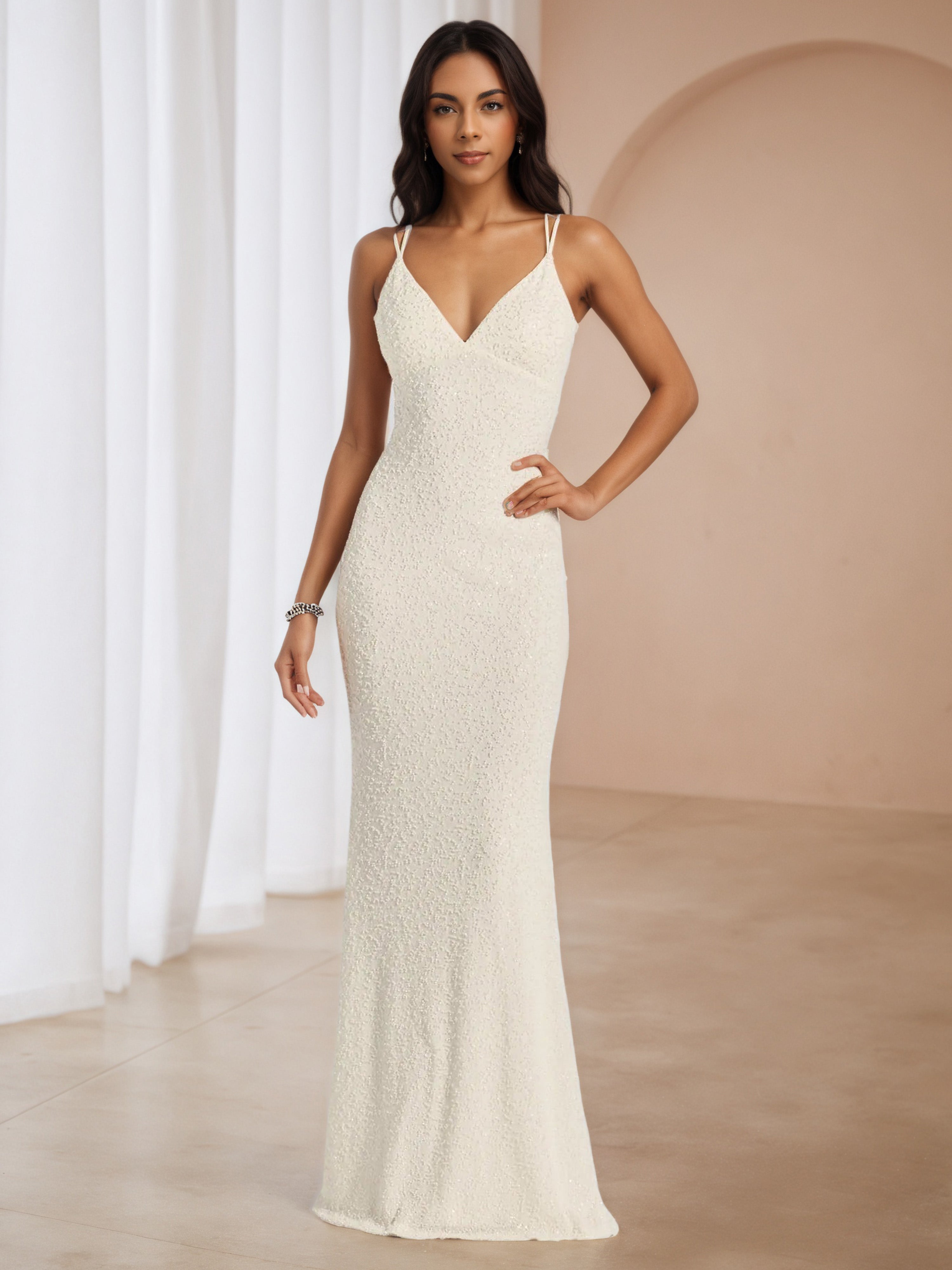 Sheath/Column Ivory V-Neck Square Neck Long Formal Dresses Sheath/Column Ivory V-Neck Square Neck Long Formal Dresses
