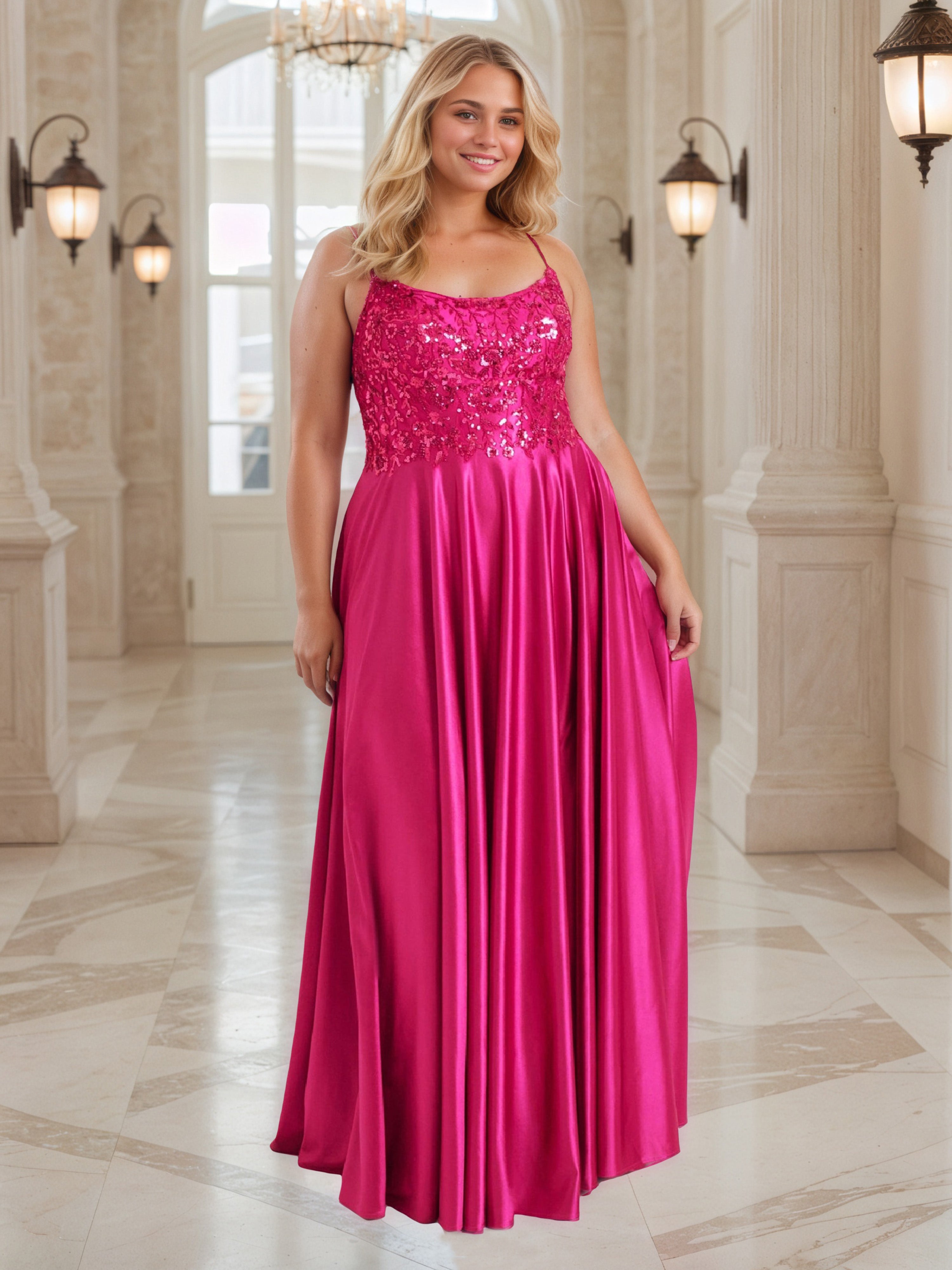 Beautiful Fuchsia Spaghetti Straps Sweep Tain Long Prom Dress Beautiful Fuchsia Spaghetti Straps Sweep Tain Long Prom Dress