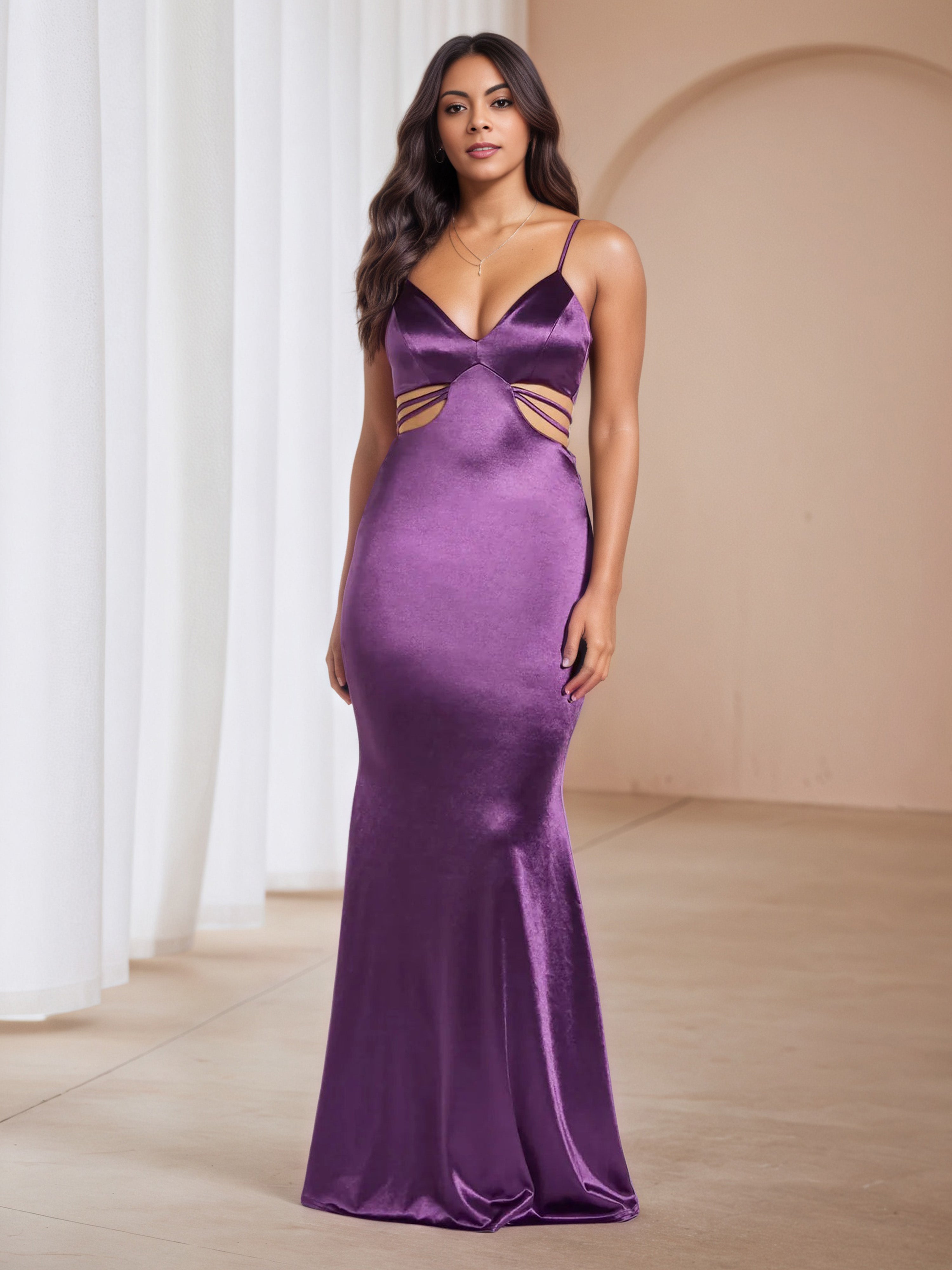 Trumpet/Mermaid Grape V-Neck Spaghetti Straps Formal Dresses Trumpet/Mermaid Grape V-Neck Spaghetti Straps Formal Dresses