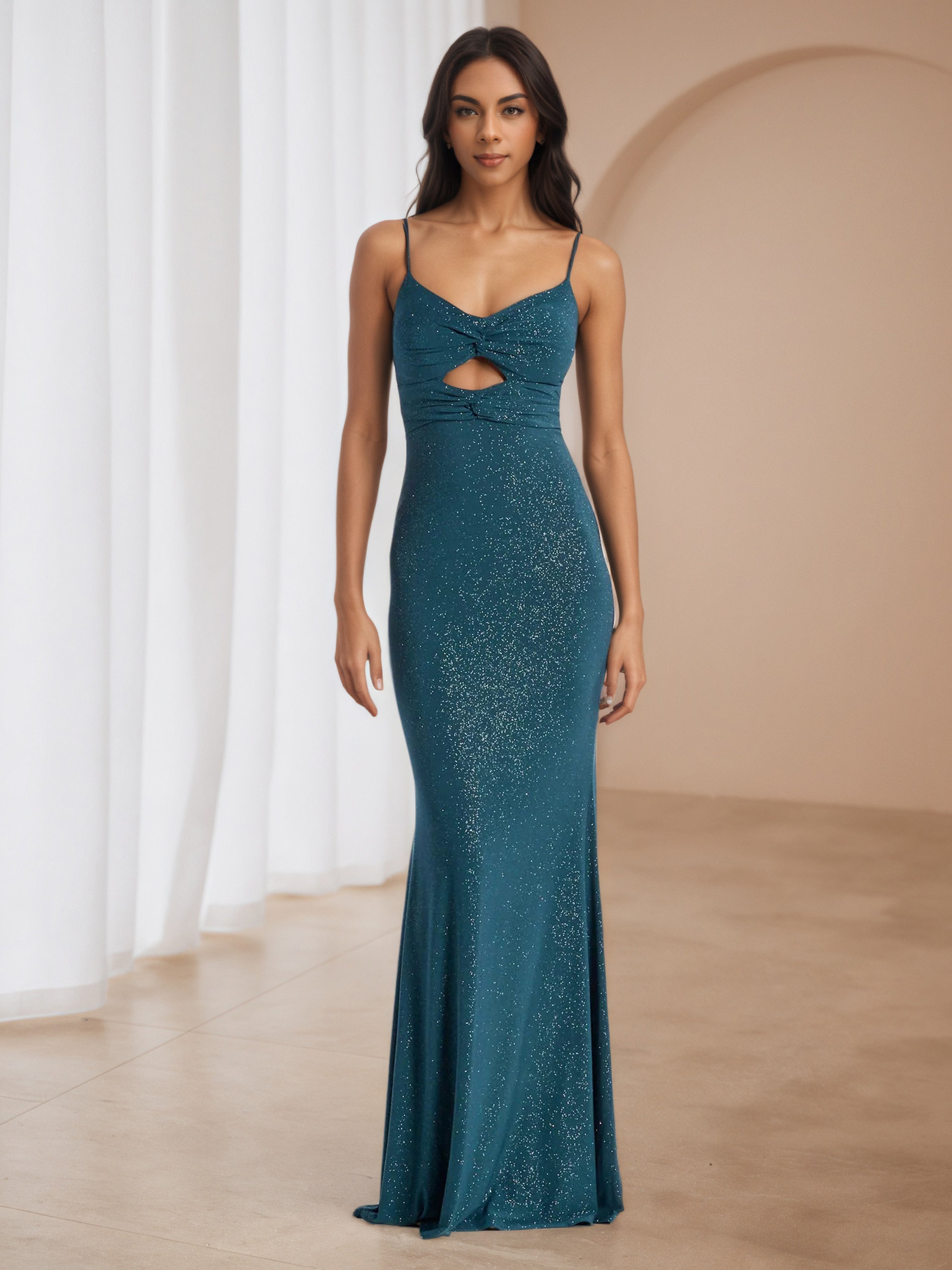 Spaghetti Straps Cut Out Ink Blue Formal Dresses Spaghetti Straps Cut Out Ink Blue Formal Dresses