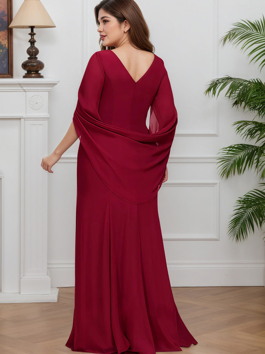 Cicinia Burgundy Mother Of The Groom Dress Long Chiffon Sheath Zipper Back Plus Size