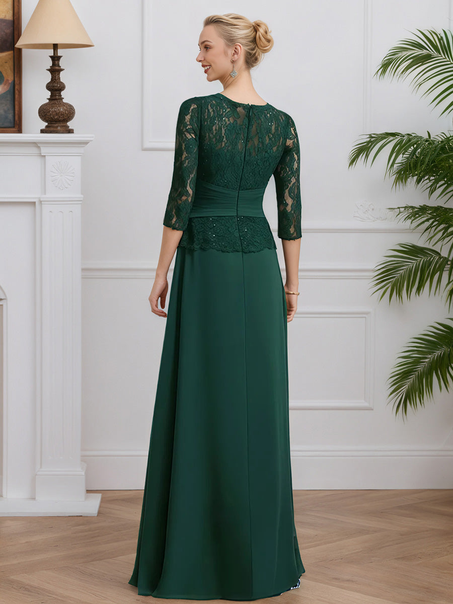 Cicinia Dark Green Mother Of The Groom Dress Long Chiffon Lace A-line 3/4 Sleeves