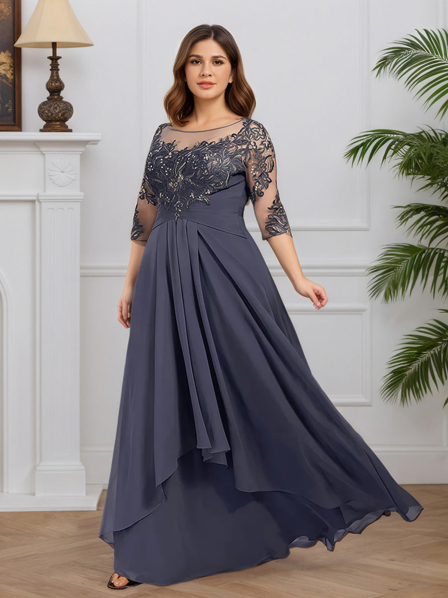 Cicinia Stormy Mother Of The Bride Dress Long Chiffon Lace A-line Half Sleeves Plus Size