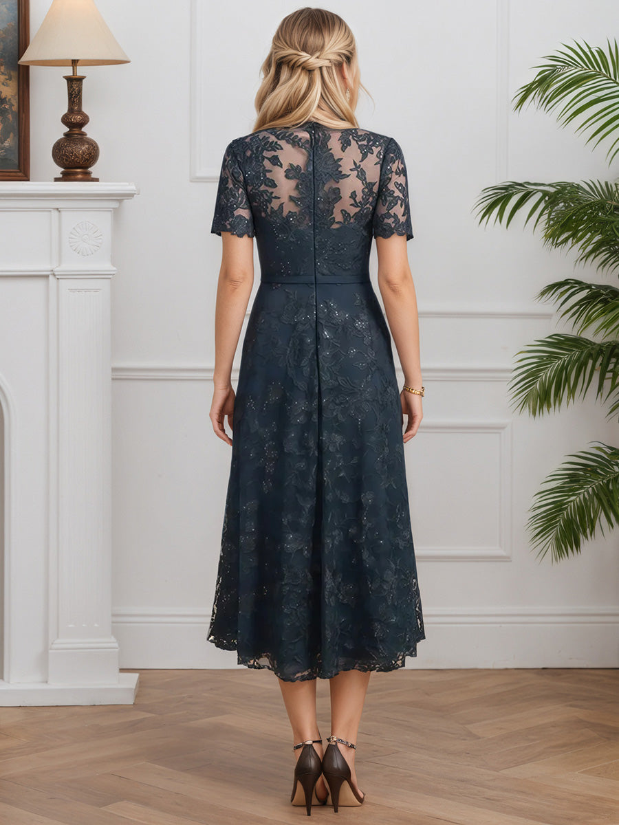 Cicinia Dark_Navy Mother Of The Groom Dress Long Chiffon Lace A-line Zipper Back