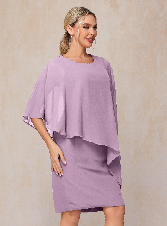 Knee Length Short Sleeves Chiffon Mother Of The Groom Dress