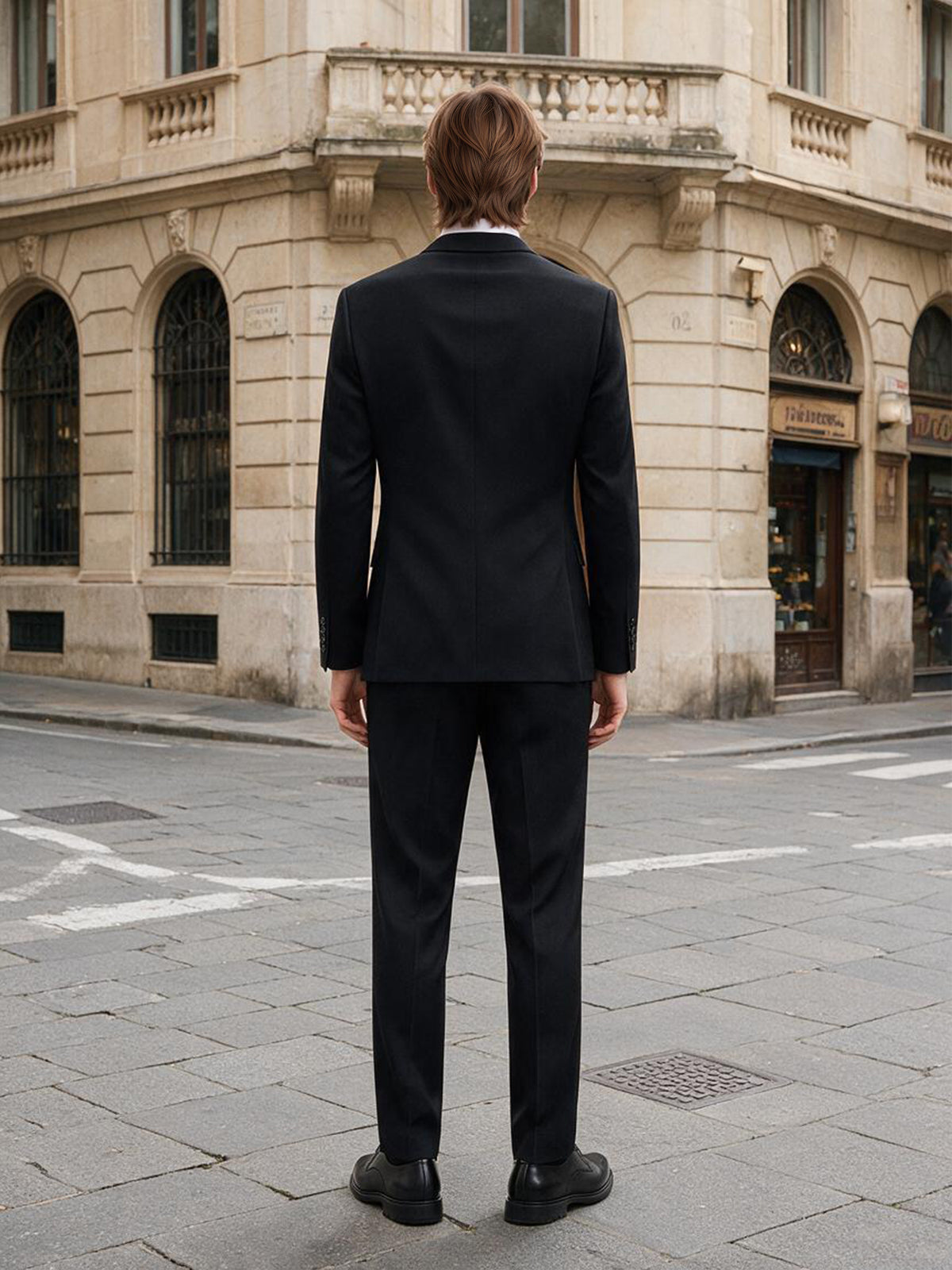 Cicinia Formal Peak Lapel Double Breasted Slim Fit 2 Pieces Solid Black Men's Suits