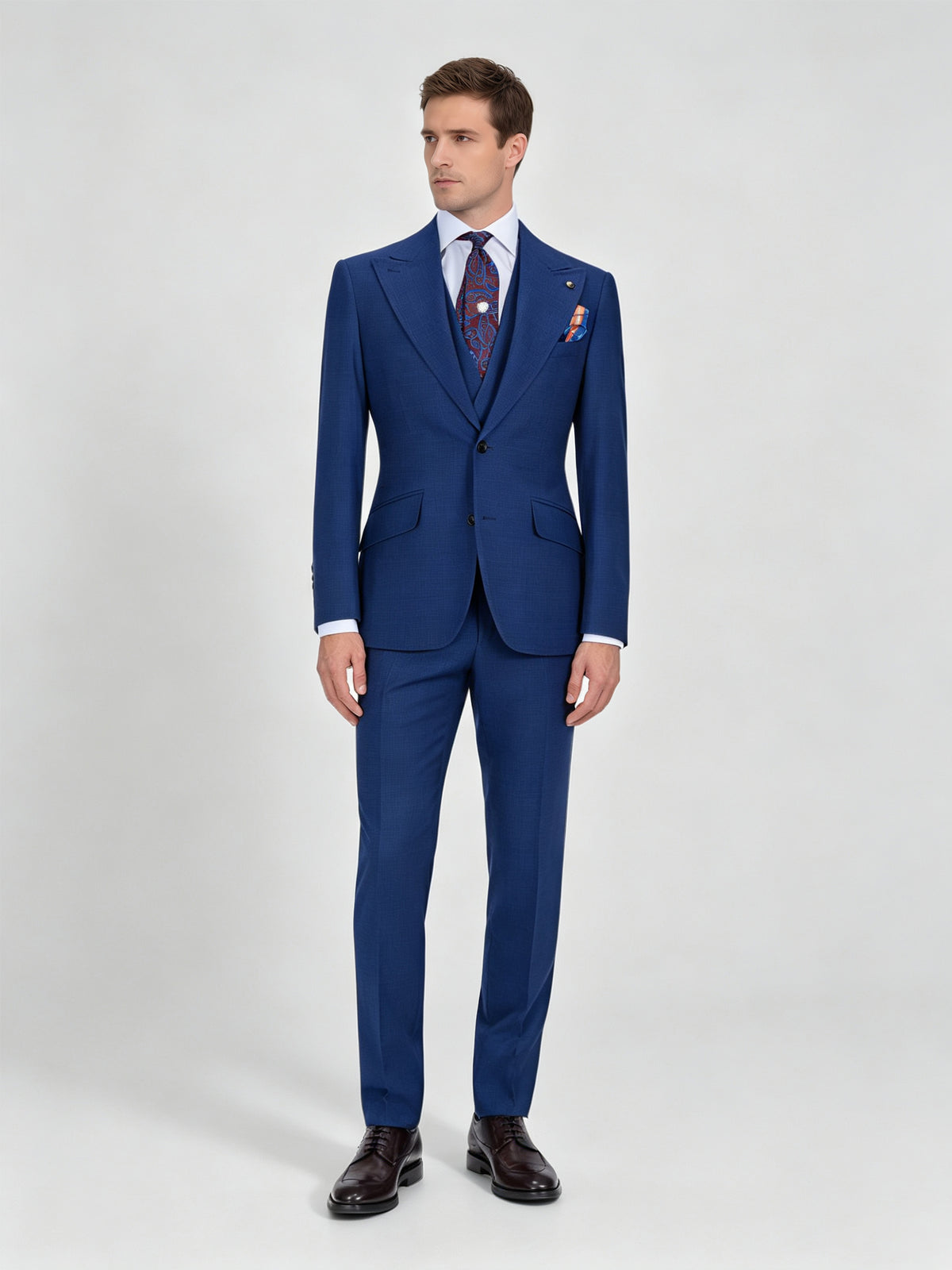 Cicinia Navy Blue Men's Suits 3 Pieces Peak Lapel Suit Double Breasted Vest Slim Fit Jacket Trousers