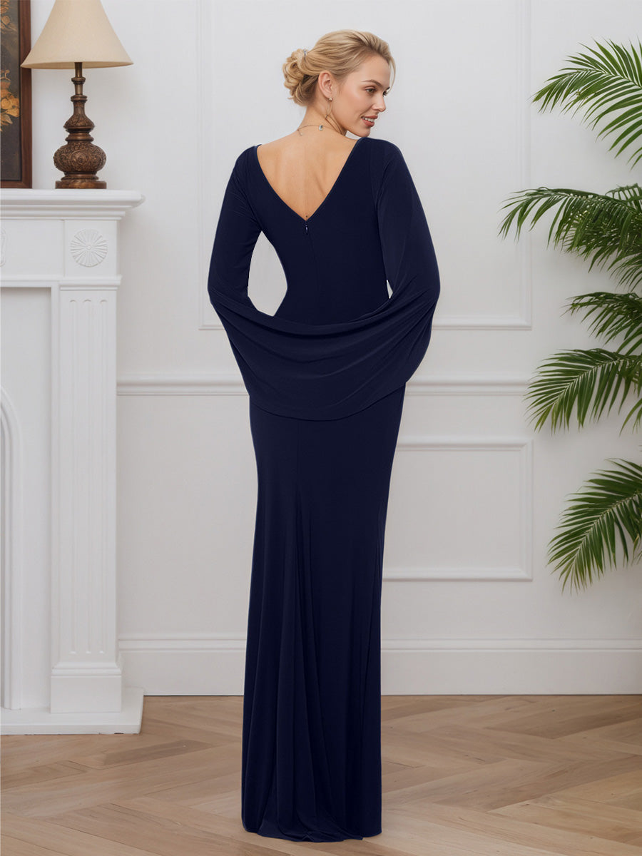 Cicinia Navy Blue Mother Of The Groom Dress Long Stretch Fabric Sheath Floor Length