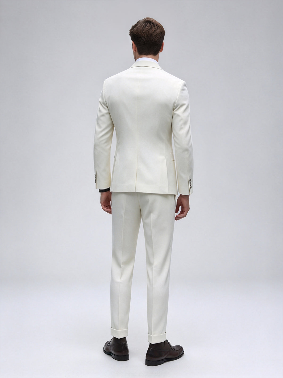 Cicinia Luxury Modern Suit Peak Lapel Double Breasted 3 Pieces Solid Ivory Men's Suits