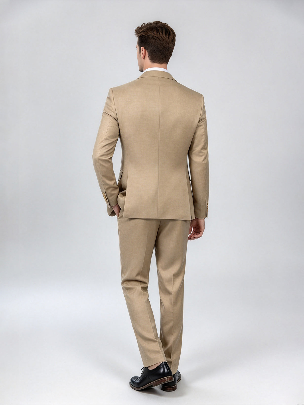 Cicinia Notch Lapel 3 Pieces Suit Solid Plain Jacket V Neck Vest Pleated Trousers Champagne Men's Suits