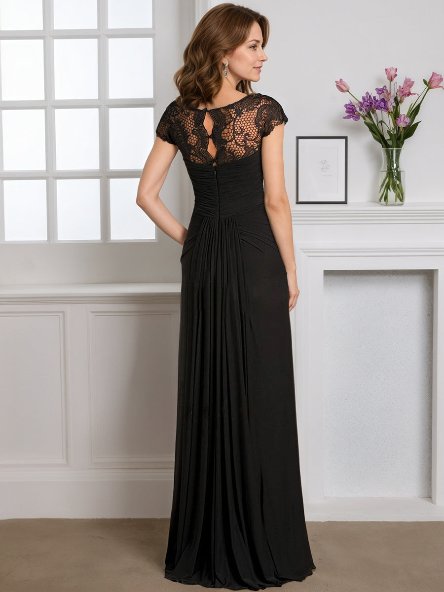 Cicinia Black Mother Of The Bride Dress Long Chiffon Lace Sheath Floor Length