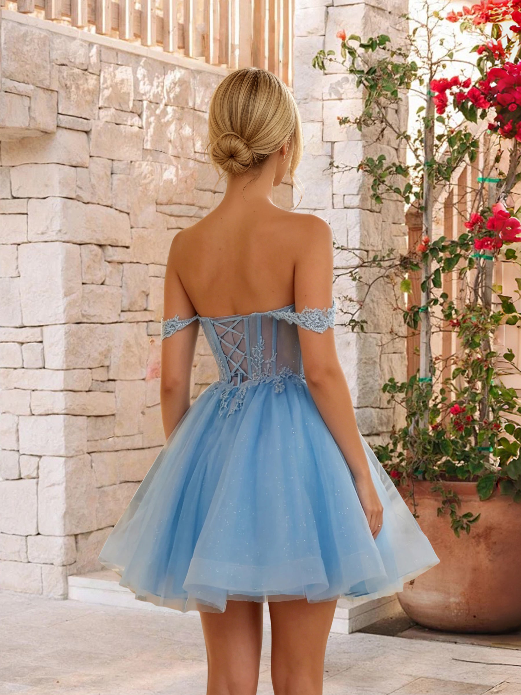 Cicinia White Homecoming Dresses Short Tulle A-Line Off The Shoulder Mini Length Appliques Lace