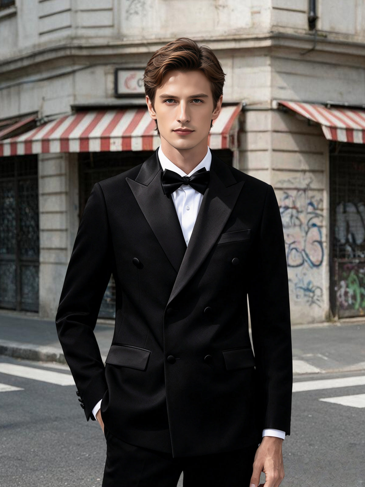 Cicinia Slim Fit Peak Lapel Double Breasted 2 Pieces Chic Black Men's Suits