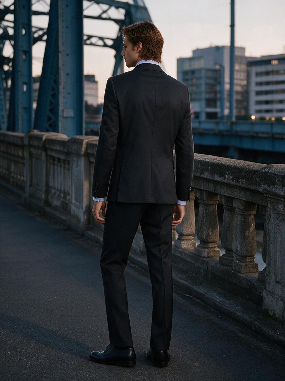 Cicinia Men Slim Fit Black Notch Lapel Suit 2 Pieces Formal Groom Business Suit Set
