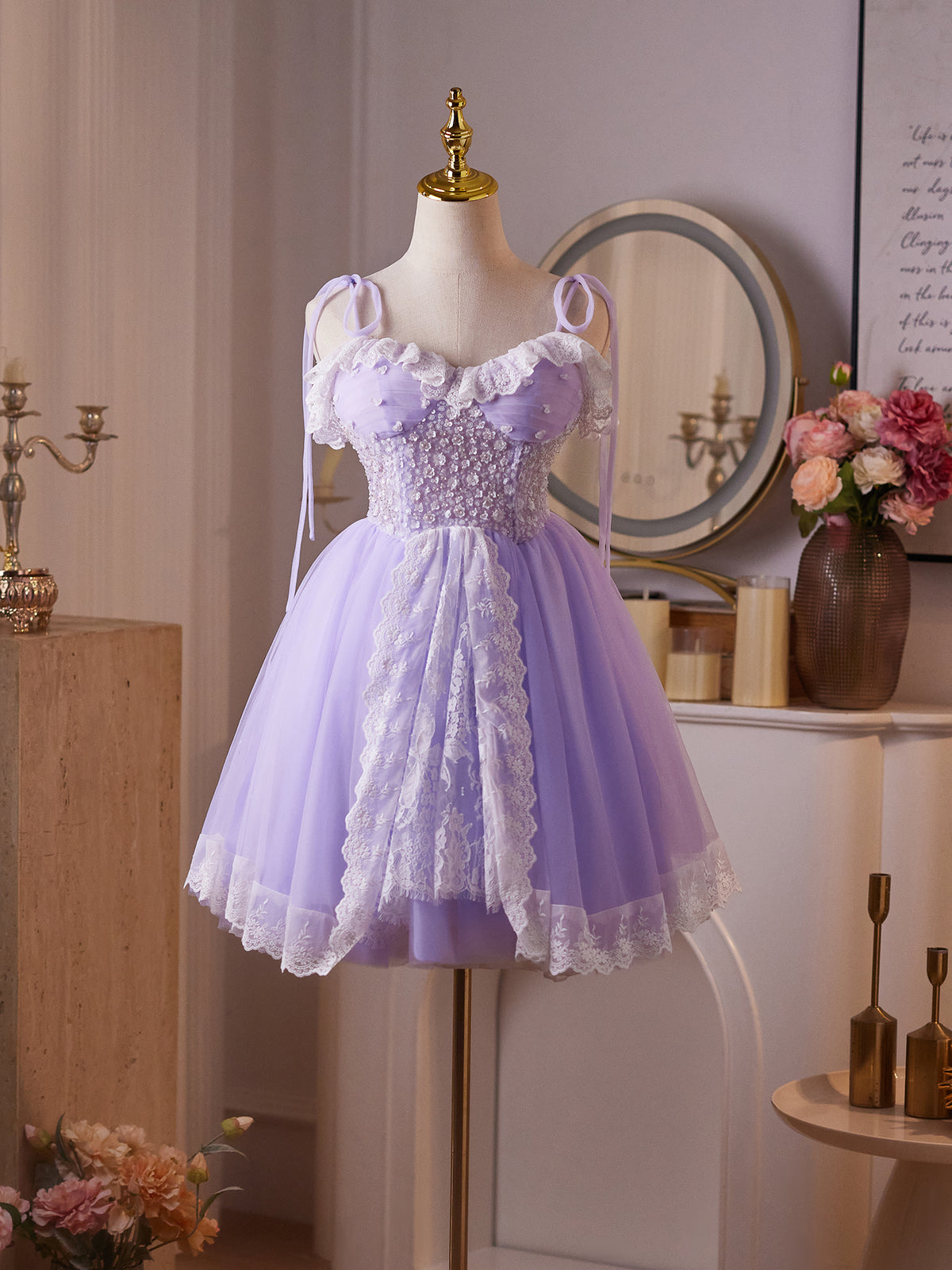 Cicinia Beautiful Mini Length Lilac Homecoming Dresses Short Lace Tulle A-line Princess Dress (Copy)