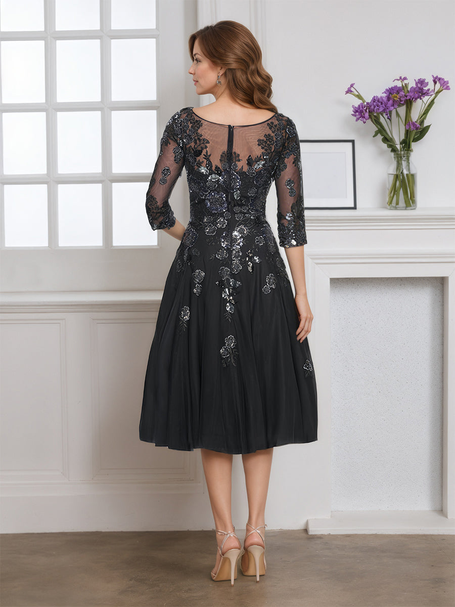 Cicinia Black Mother Of The Bride Dress With Sleeves Short Tulle A-line Knee Length
