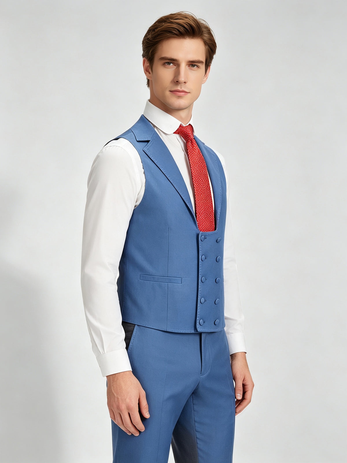 Cicinia Peak Lapel 3 Pieces Solid Suit Single Breasted Jacket Double Breasted Vest Trousers Blue Men's Suits