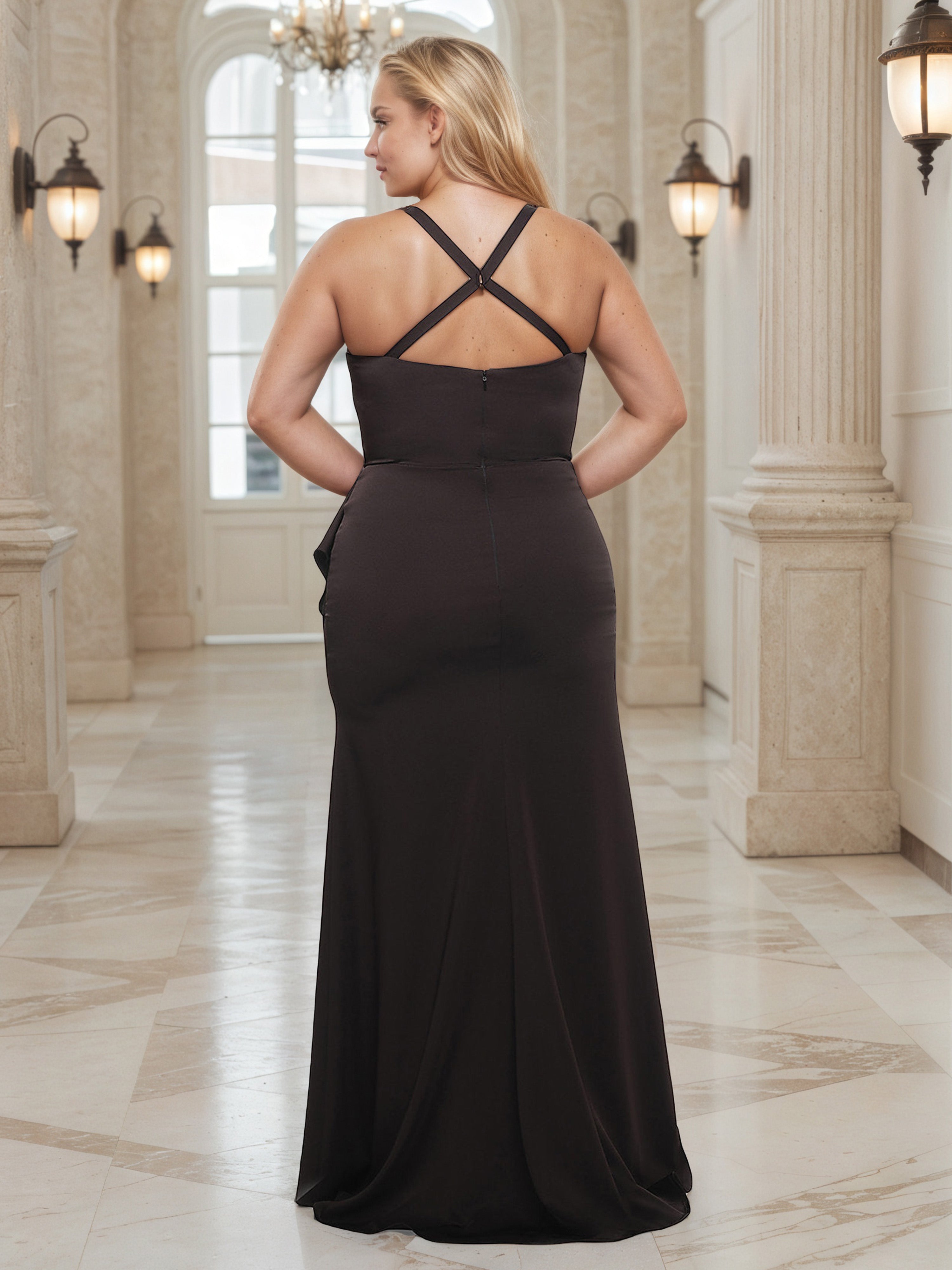 Plus Size Black Sleeveless Long Prom Dress With High Split