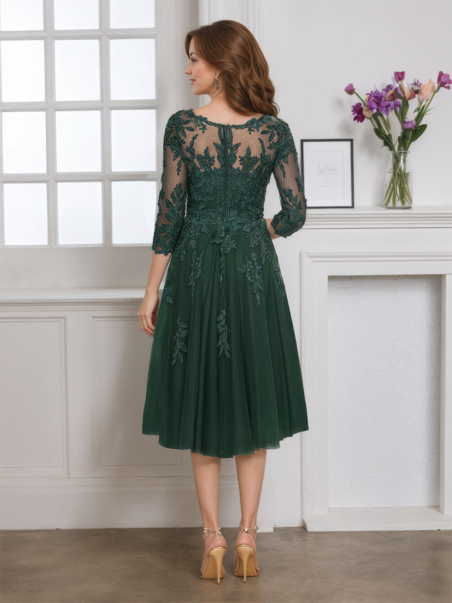 Cicinia Dark Green Mother Of The Bride Dress With Sleeves Short Tulle A-line Knee Length
