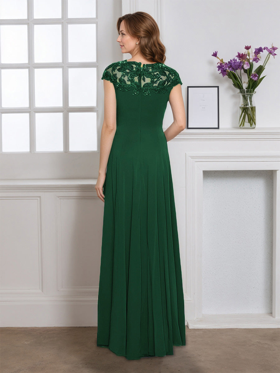 Cicinia Dark Green Mother Of The Bride Dress Long Chiffon Dress Appliques Lace Cap Sleeves
