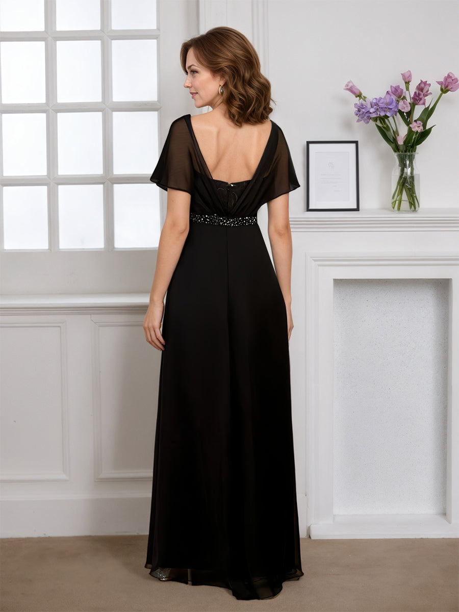 Cicinia Black Mother Of The Bride Dress Long Chiffon Lace Sheath Floor Length Beaded
