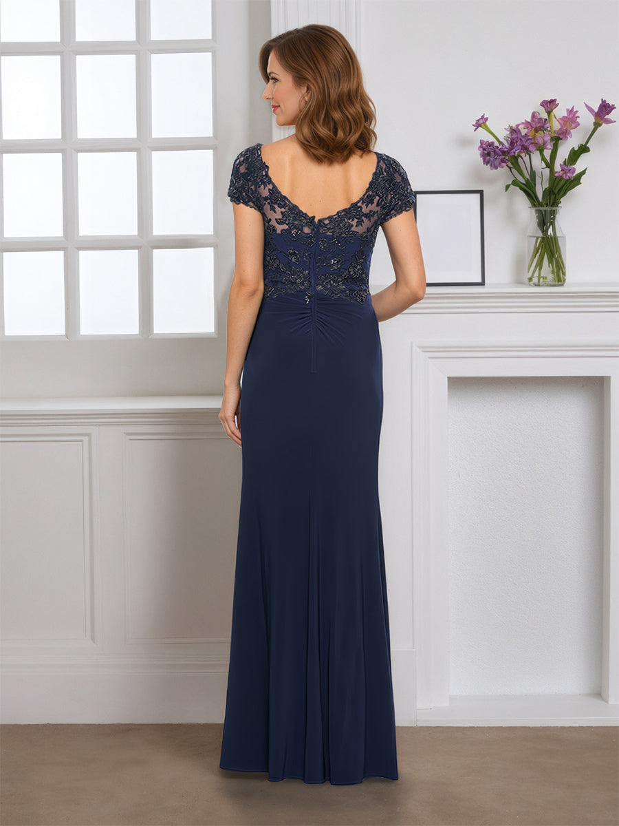 Cicinia Dark Navy Mother Of The Bride Dress Long Stretch Fabric Sheath Floor Length