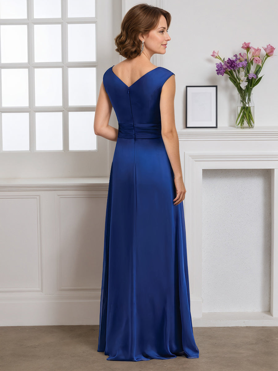 Cicinia Navy Blue Mother Of The Bride Dress Long Chiffon Beaded Sheath V-neck