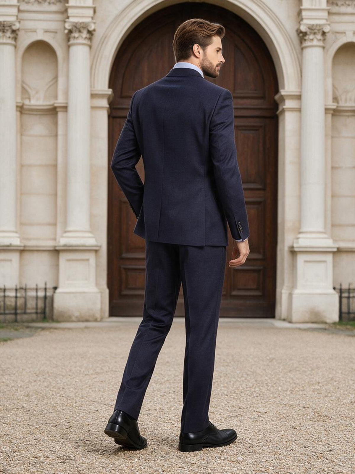 Cicinia Navy Blue Slim Fit Two Button Business Men's Suits Jacket With Pants