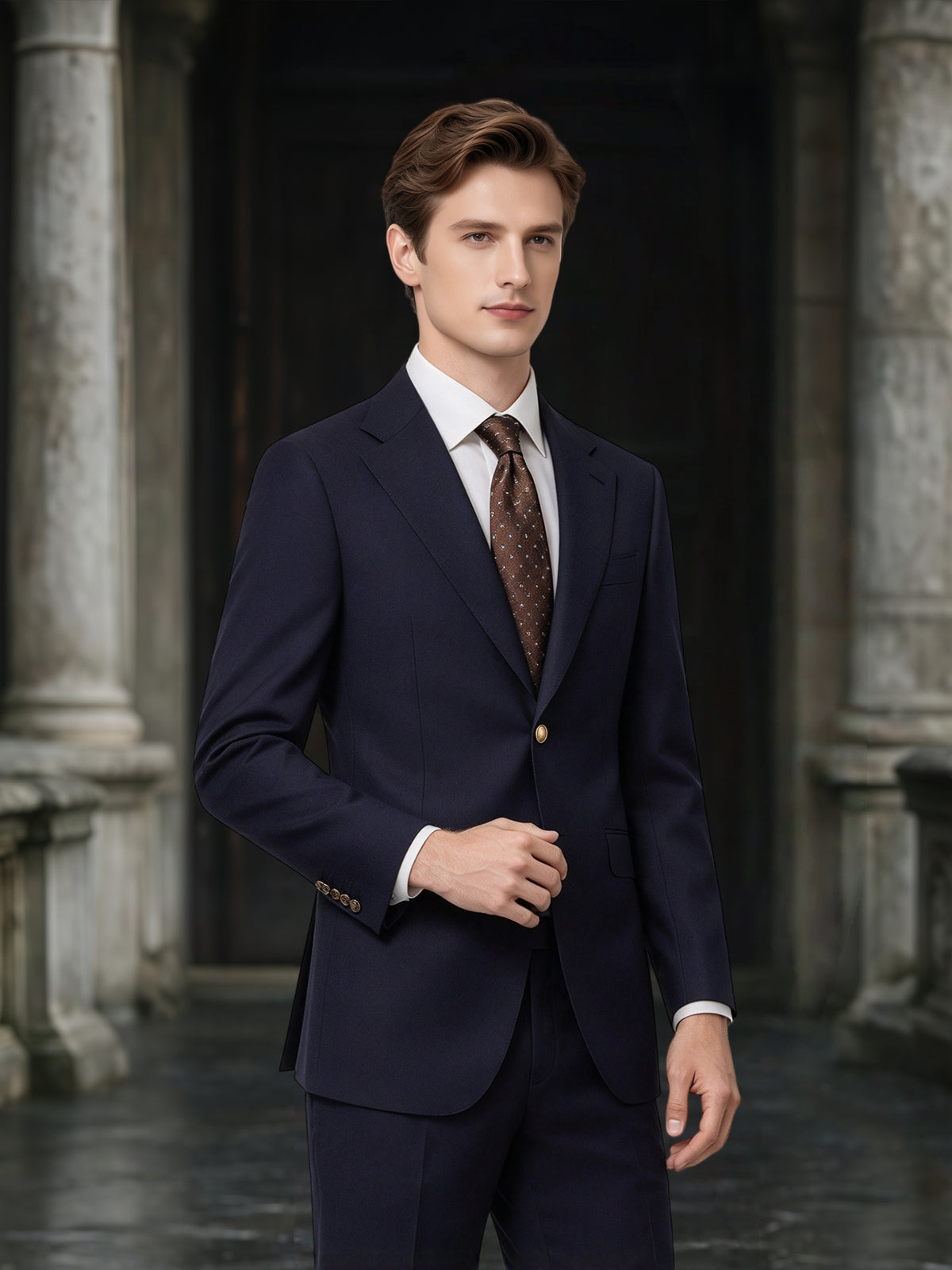 Cicinia Men Slim Fit Navy Blue Notch Lapel Suit 2 Pieces Formal Groom Office Suit Set