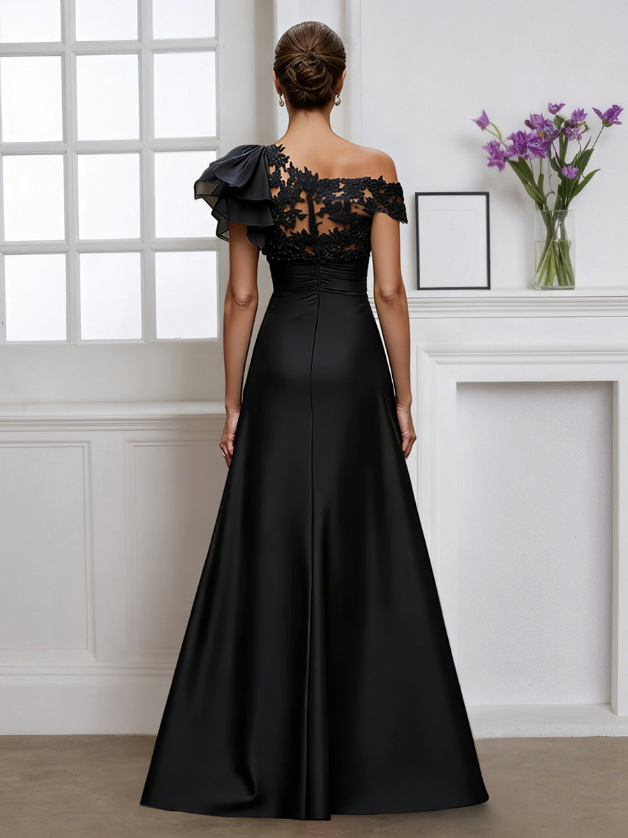 Cicinia Black Mother Of The Bride Dress One Shoulder Long A-line Floor Length
