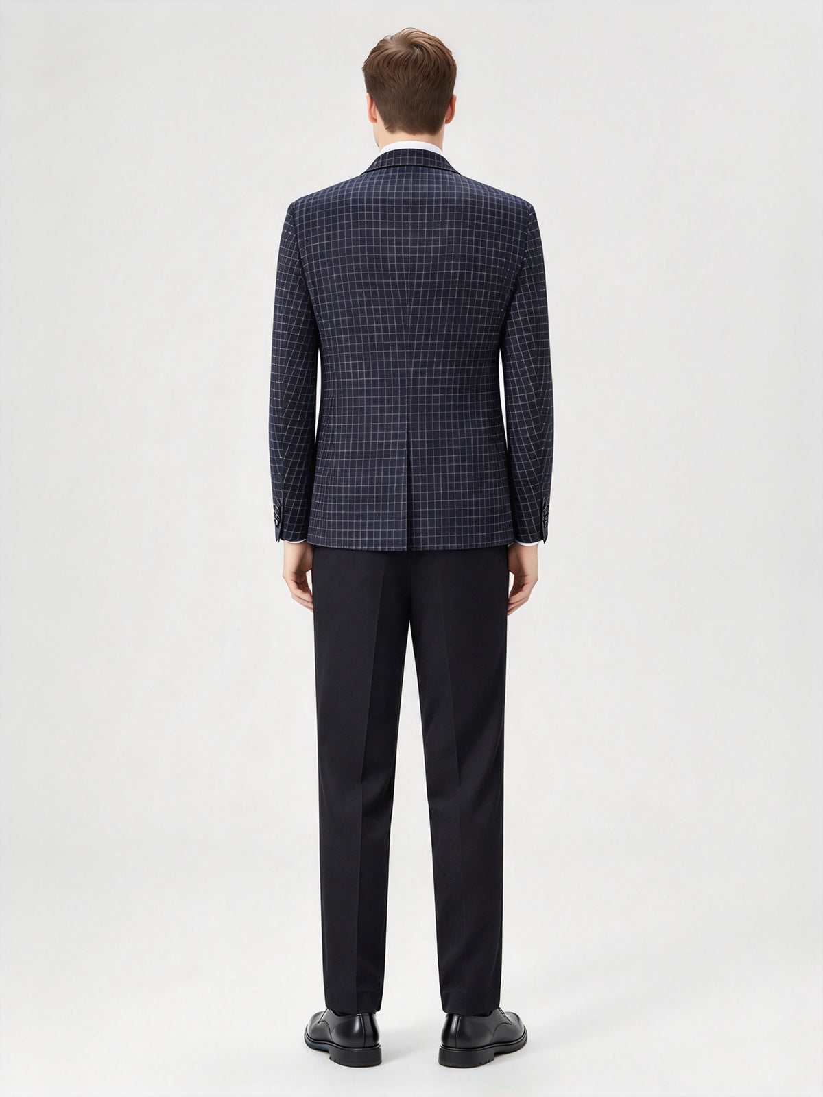 Cicinia Slim Fit 3 Pieces Notched Lapel Single Breasted Windowpane Check Navy Blue Men's Suits