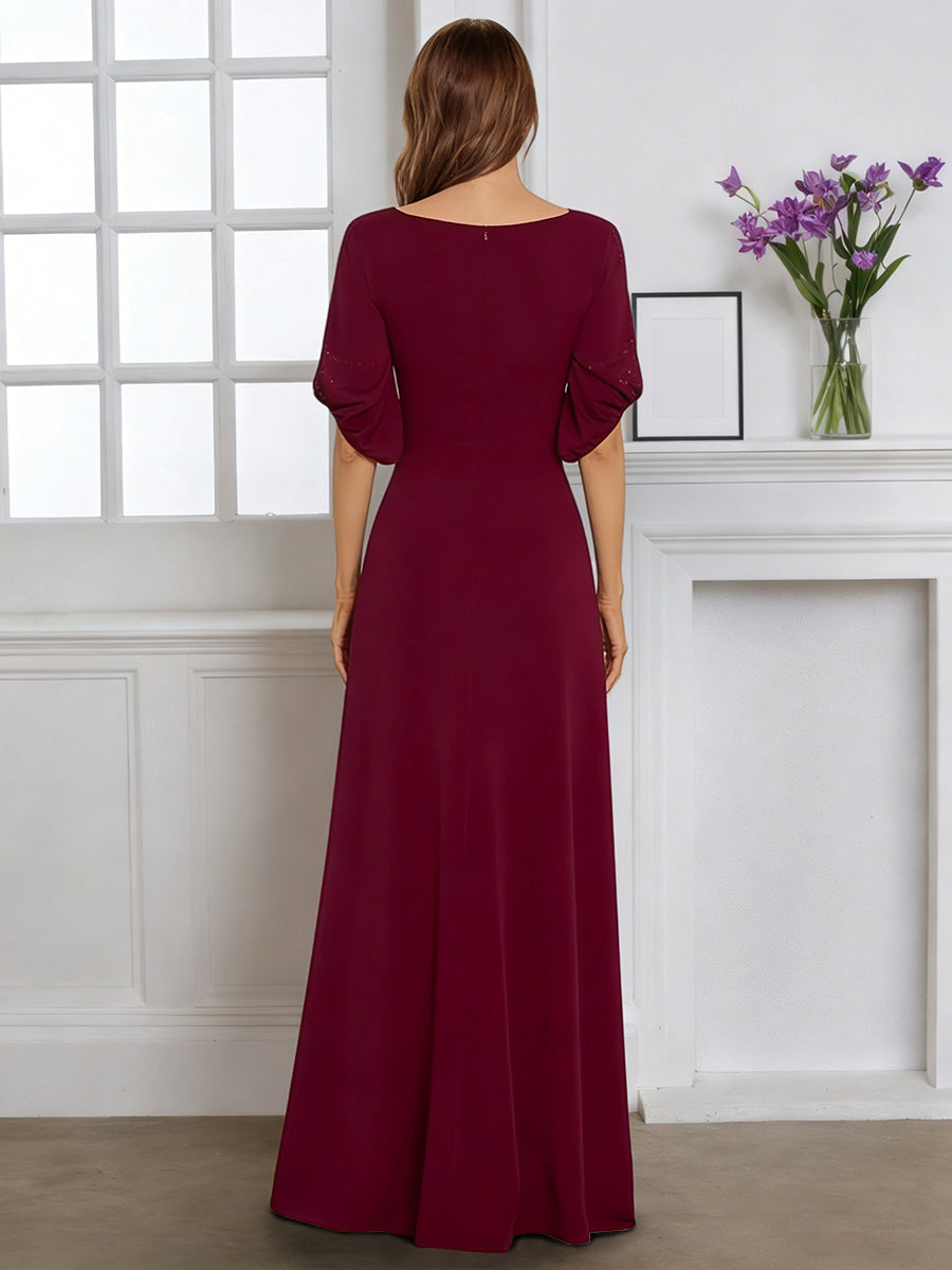 Cicinia Burgundy Mother Of The Bride Dress With Sleeves Long Stretch Fabric Sheath Beaded Floor Length