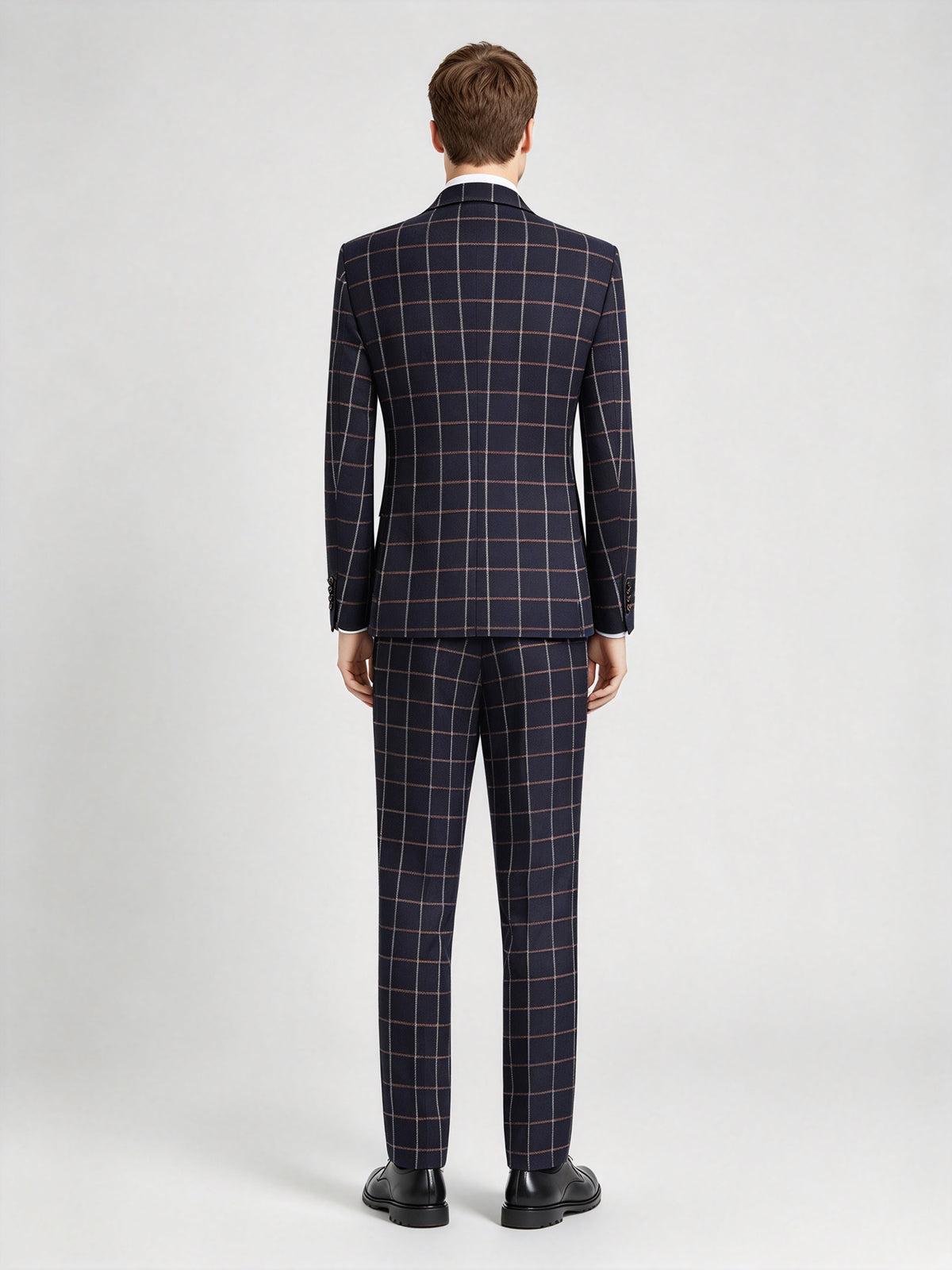 Cicinia Classic Single Breasted Plaid 3 Pieces Notch Lapel Navy Blue Men's Suits